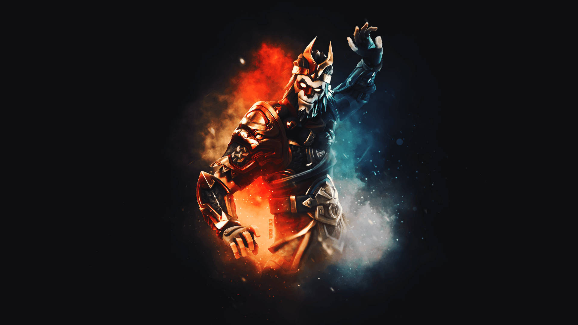 Et fanart af et karakterskin i spillet Fortnite kaldet Shogun på almindelig sort baggrund HD-tapet — Fortnite Wallpapers