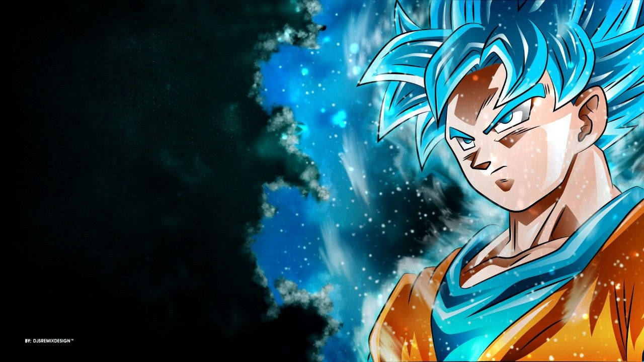 Baggrundsbillede af Son Goku i hans Super Saiyan Blue-stadie med sort baggrund. — Goku Wallpapers