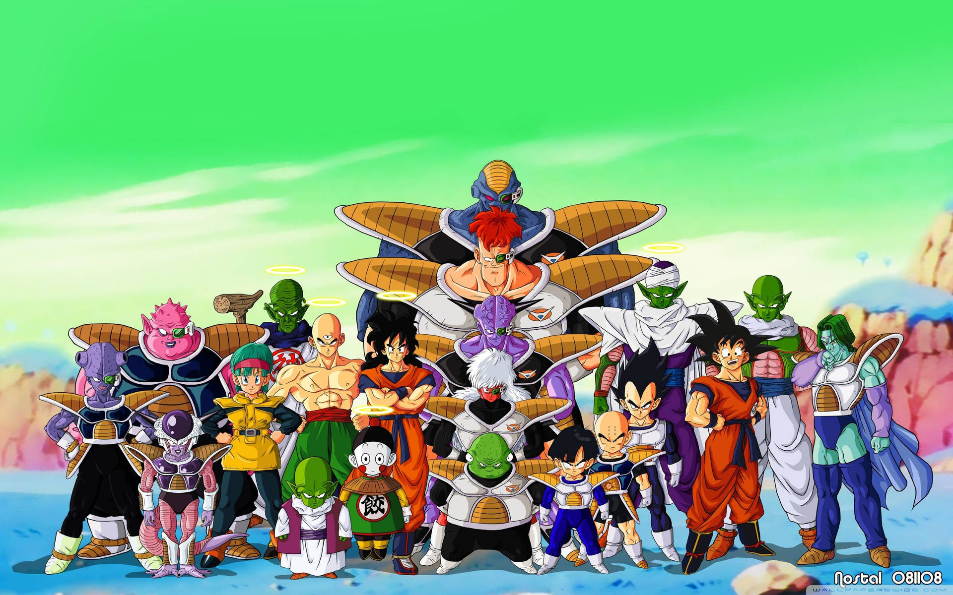 Dragon Ball Z karakterer på planeten Namek med San Goku, Piccolo og andre androider. — Goku Wallpapers