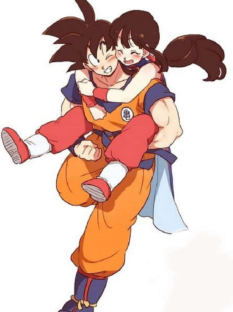 Goku og Chichi bagved kram og løft Wallpapers
