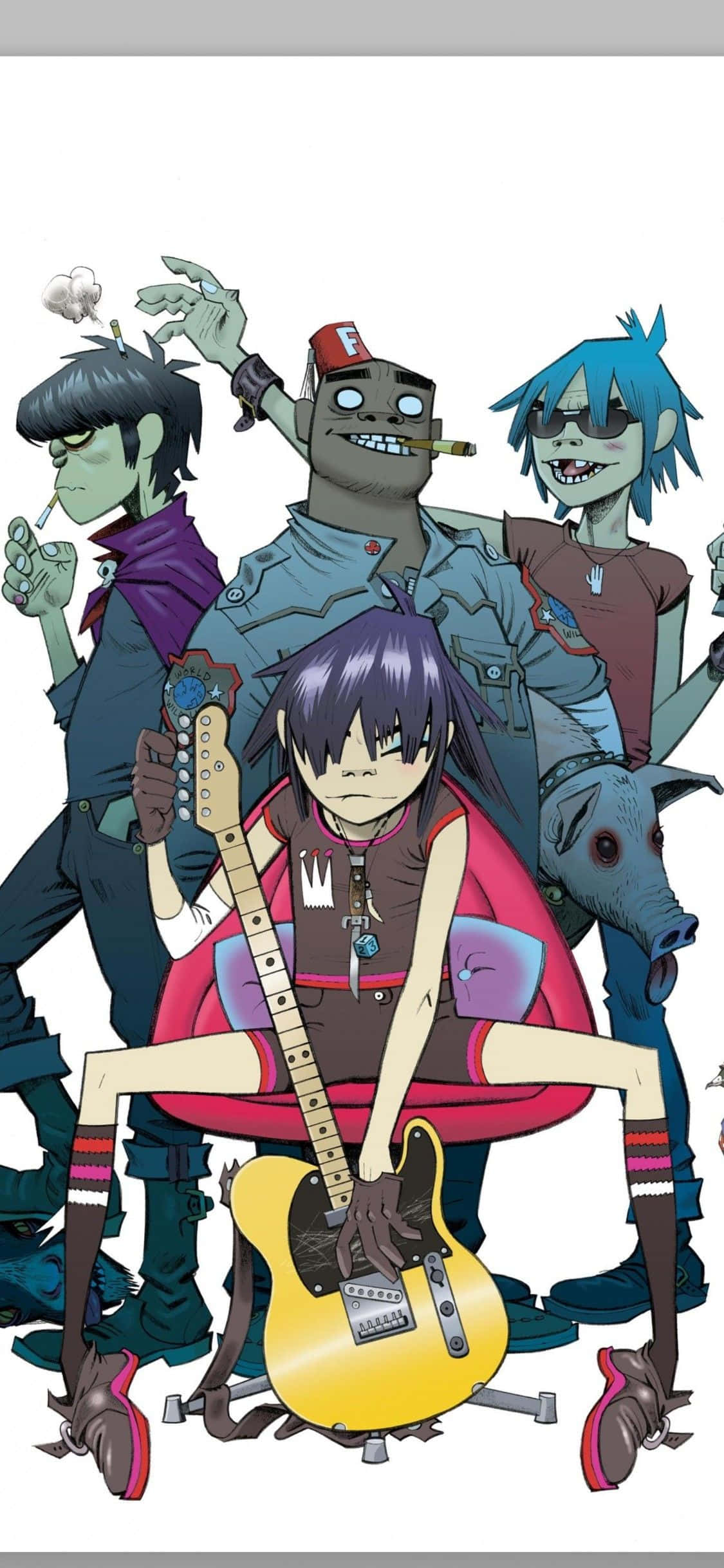 Gorillaz iPhone bandmedlemmer med Noodle i centrum Wallpapers