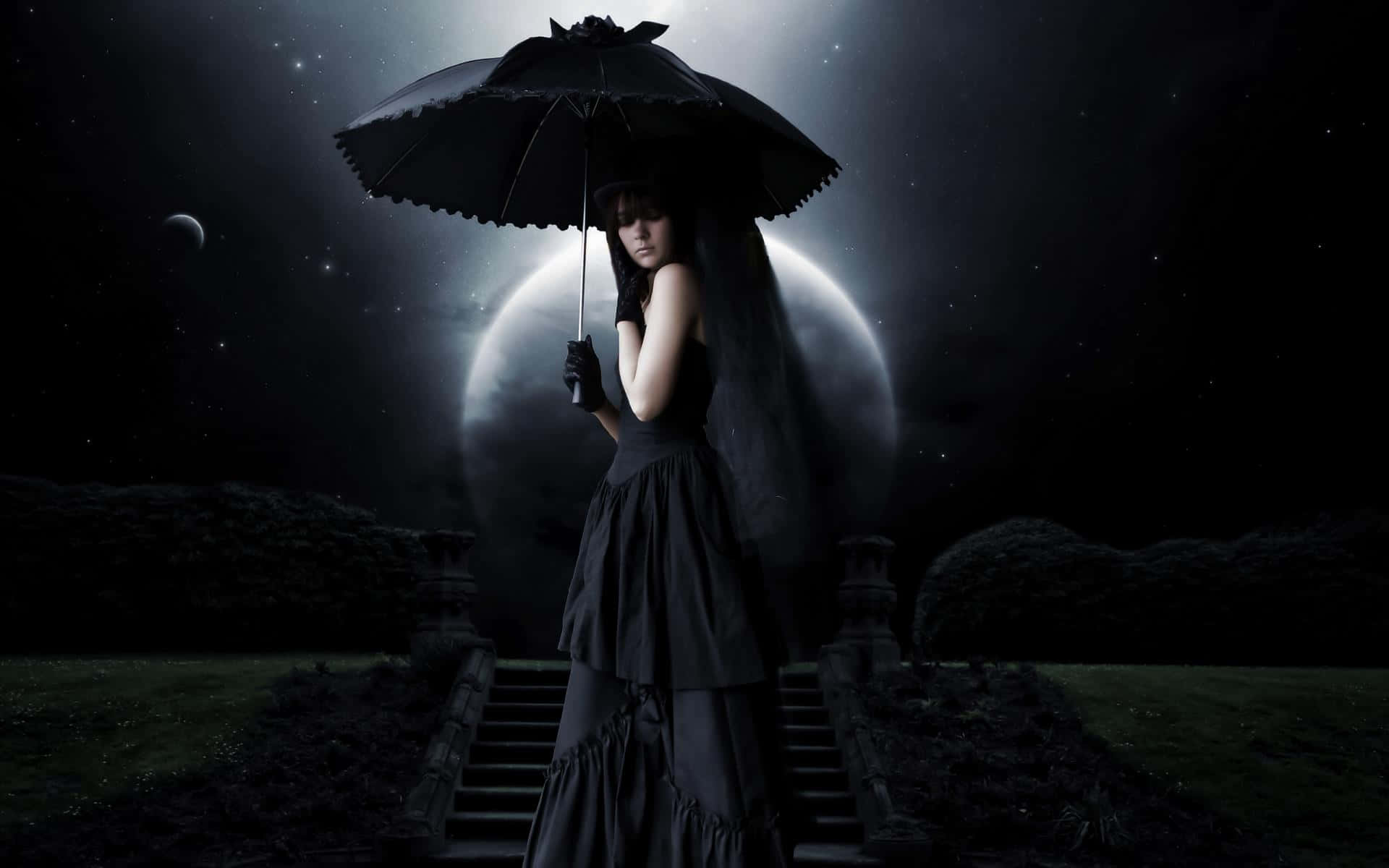 Gotisk computer Goth-pige med paraply Wallpapers