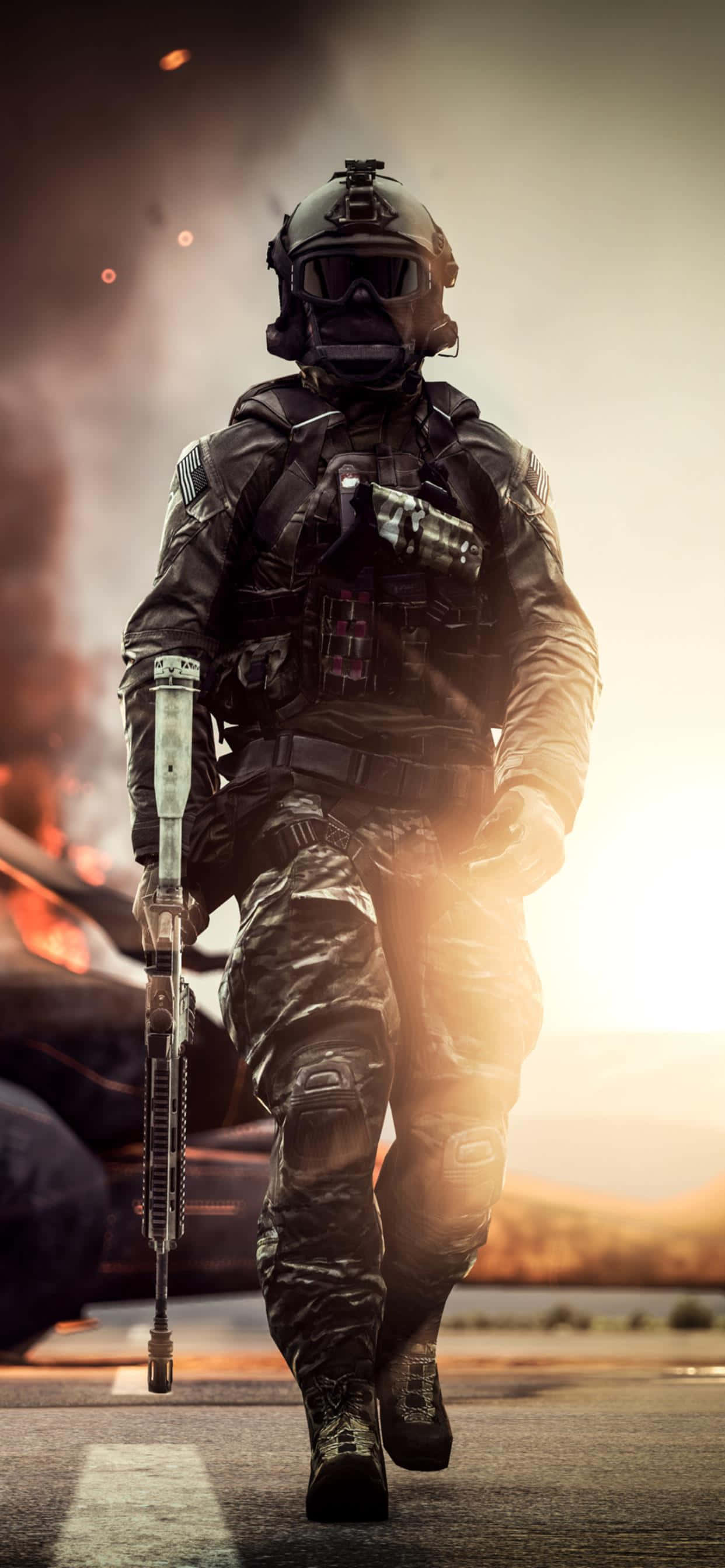 Gør dig klar til eksplosiv action på slagmarken med iPhone XS Max Wallpapers