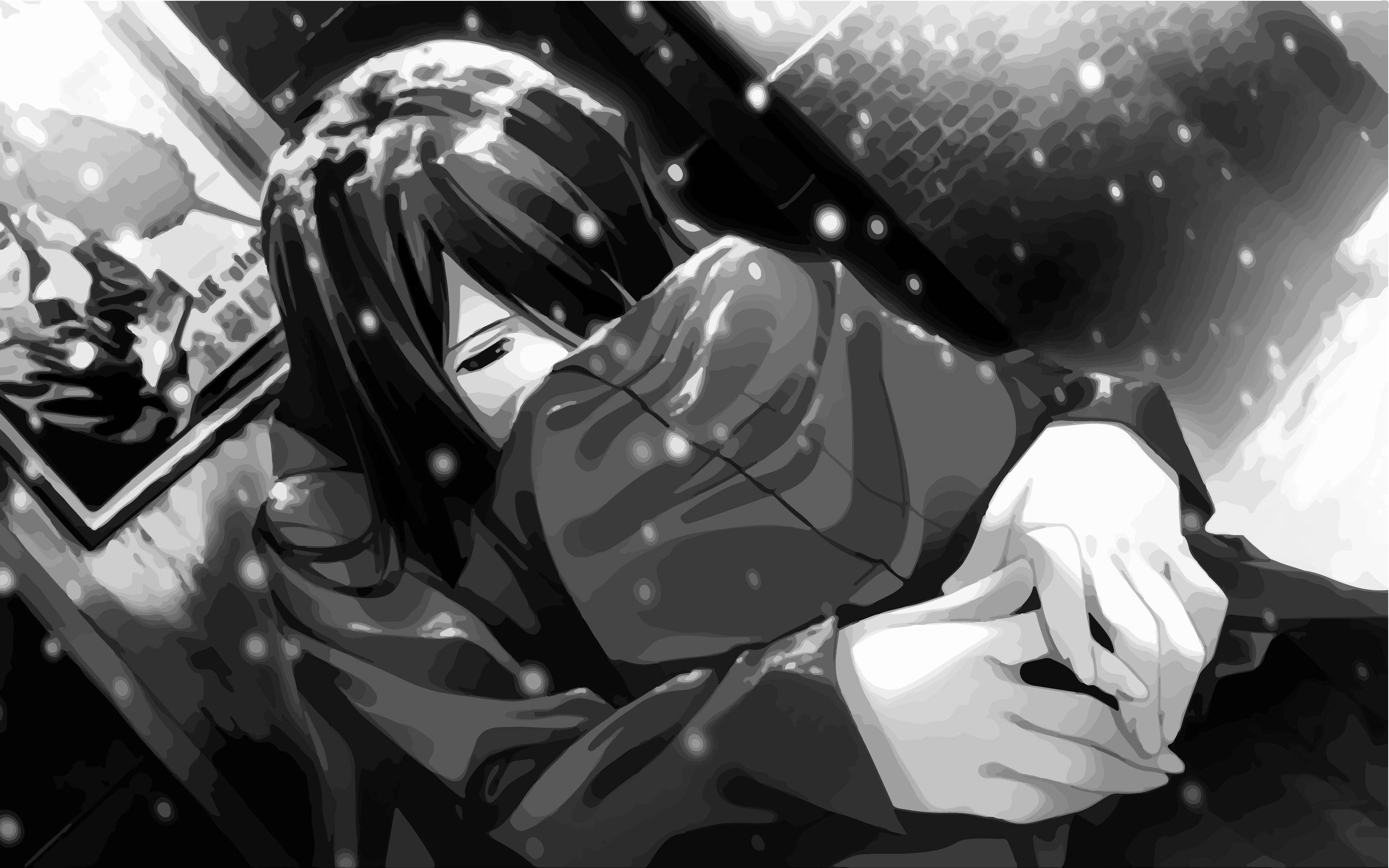 Grædende trist animepige sort/hvid skrivebord Wallpapers