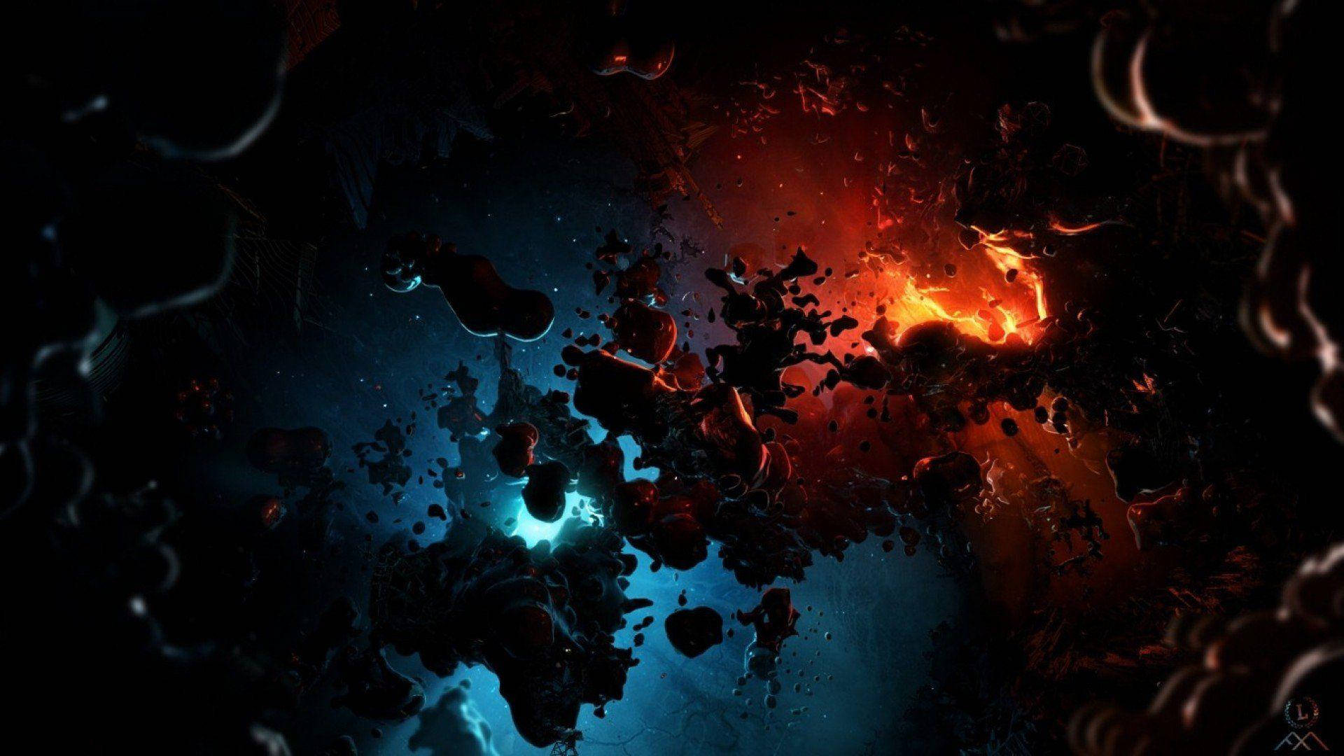 Grafisk design blå og rød galakse Wallpapers