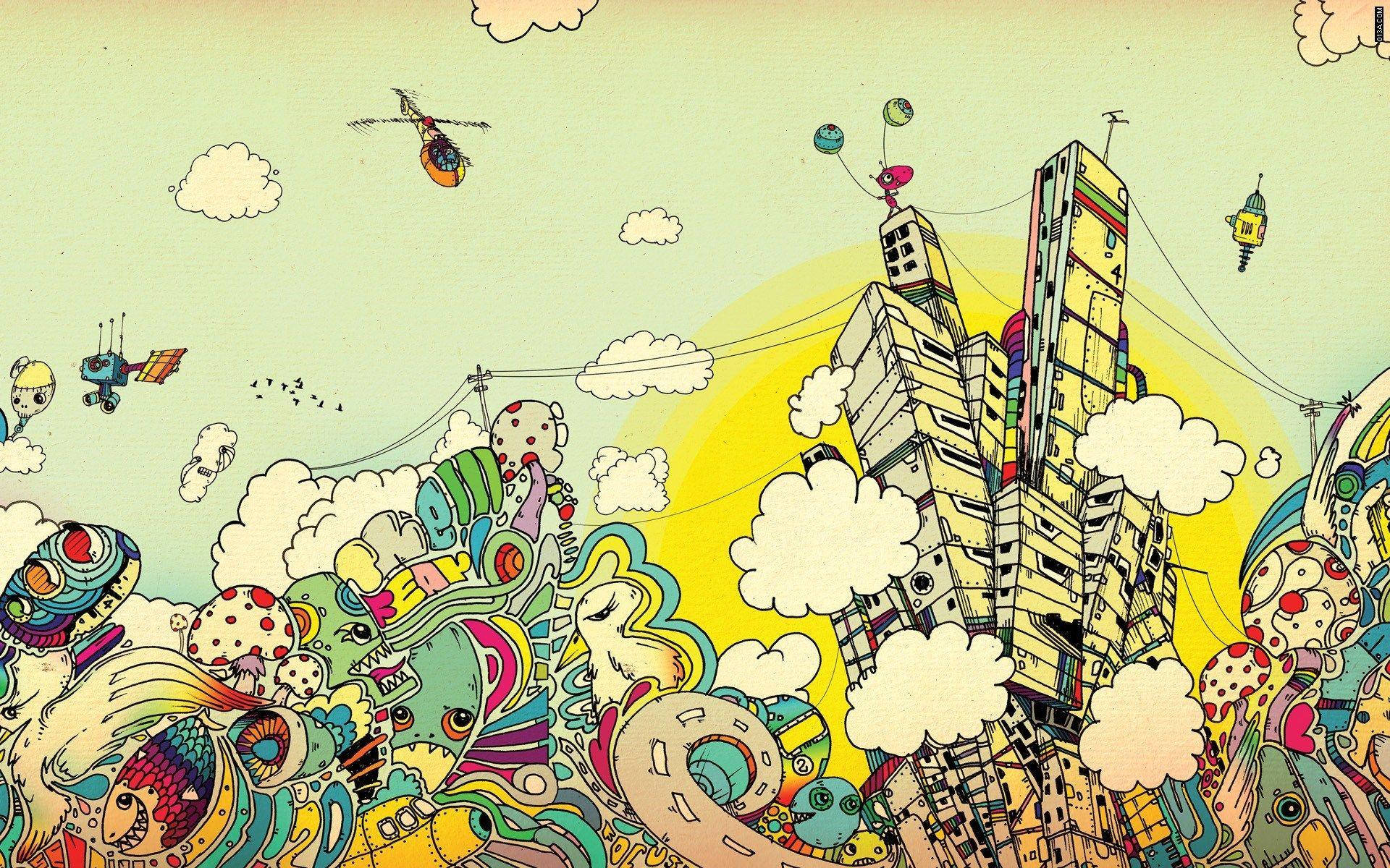 Grafisk design tegneserie-utopi Wallpapers