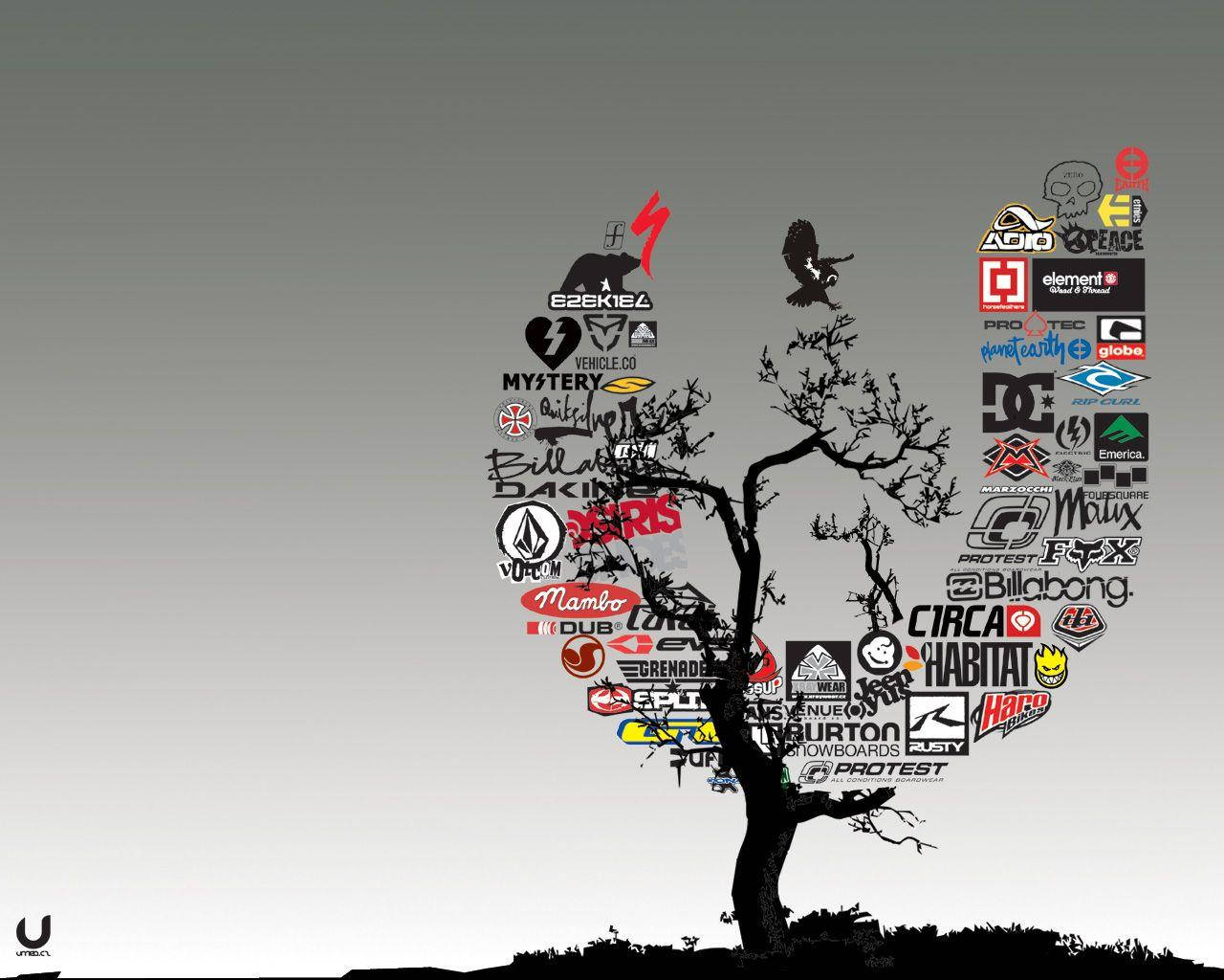 Grafisk design træ med brandlogoer Wallpapers