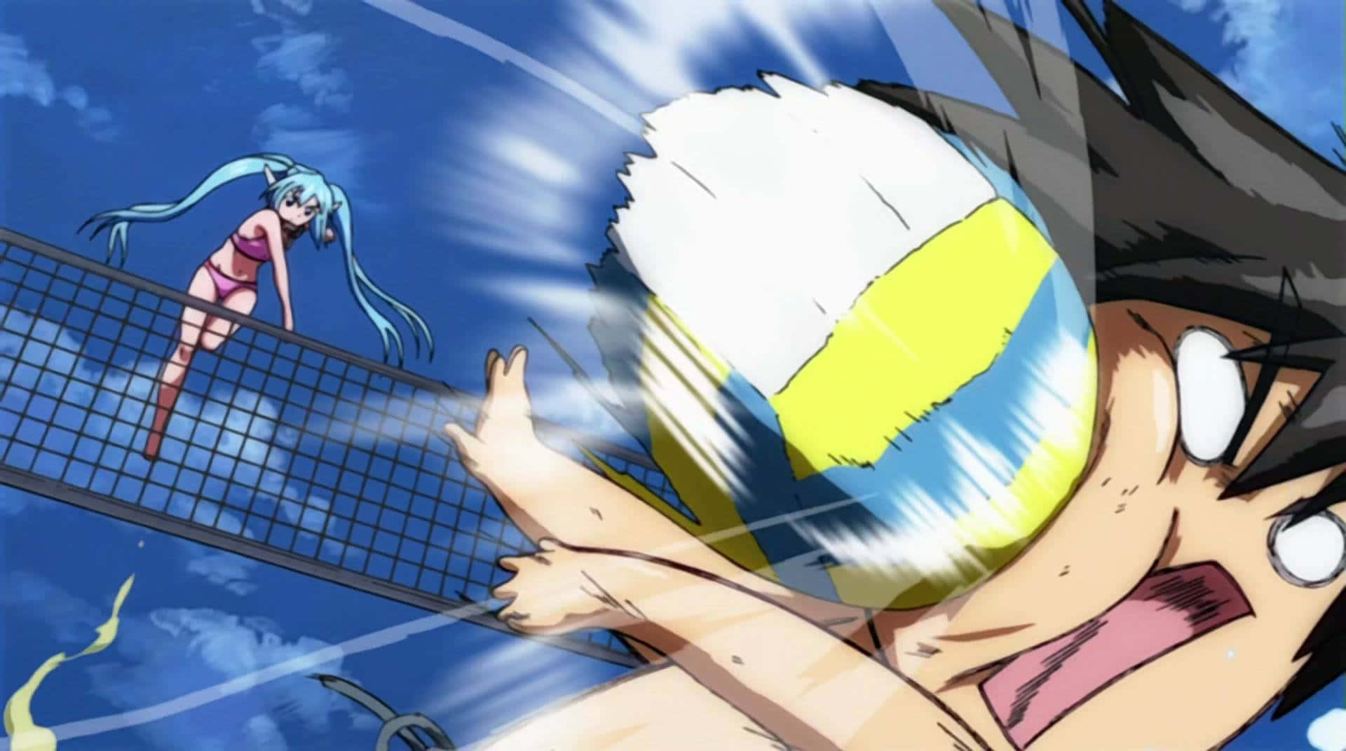Griner overalt med dette sjove anime virtuelle baggrundsbillede Wallpapers