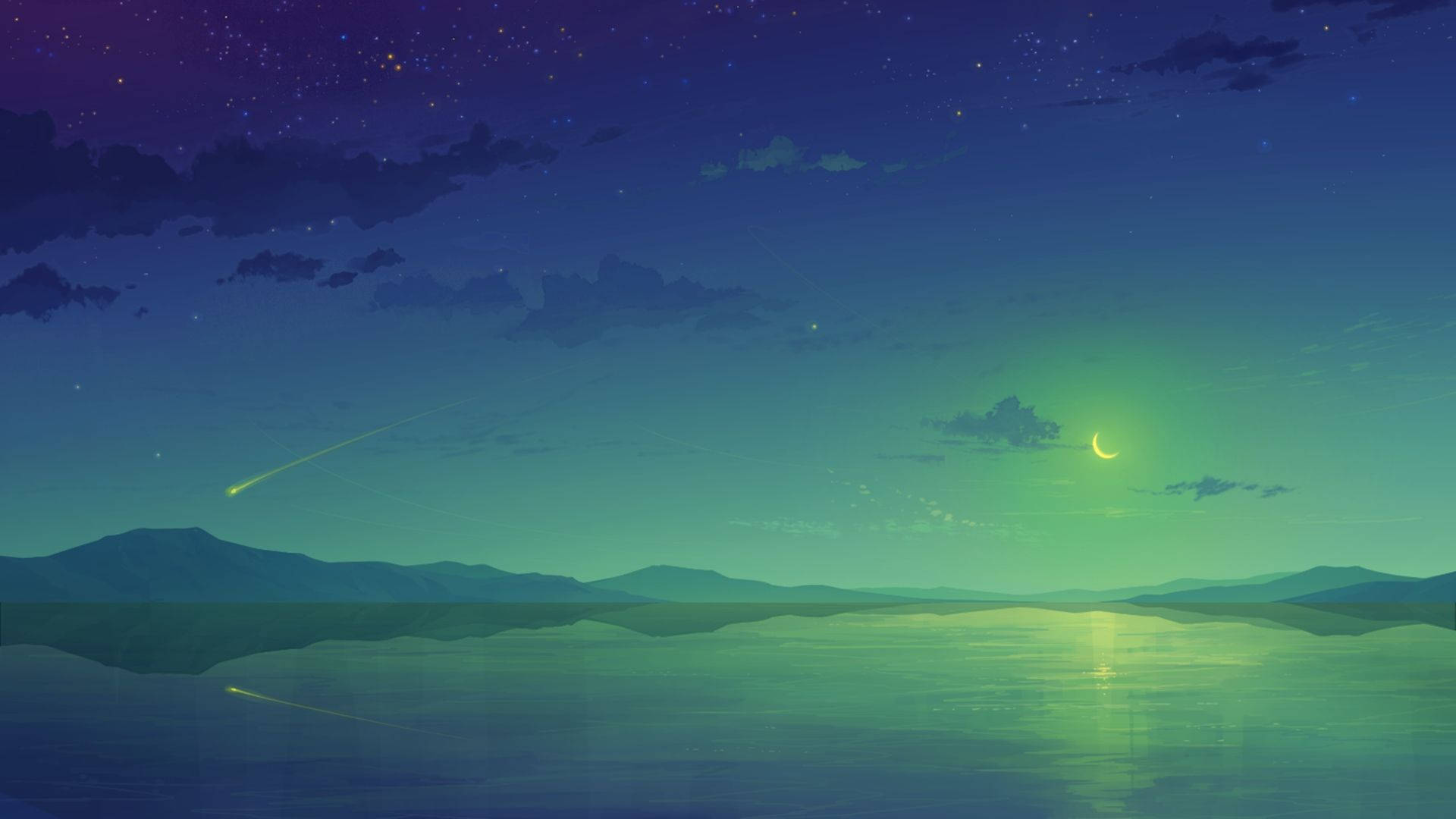 Grøn himmel og månen Wallpapers