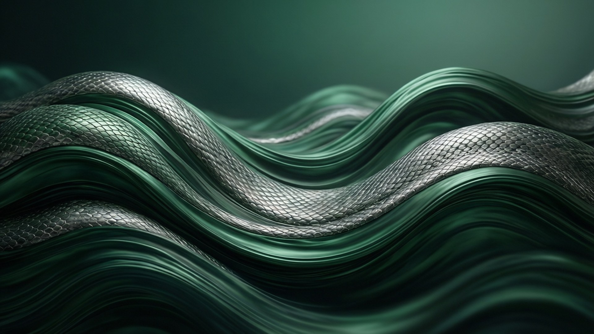 Grønne Sølvbølger i abstrakt design Wallpapers