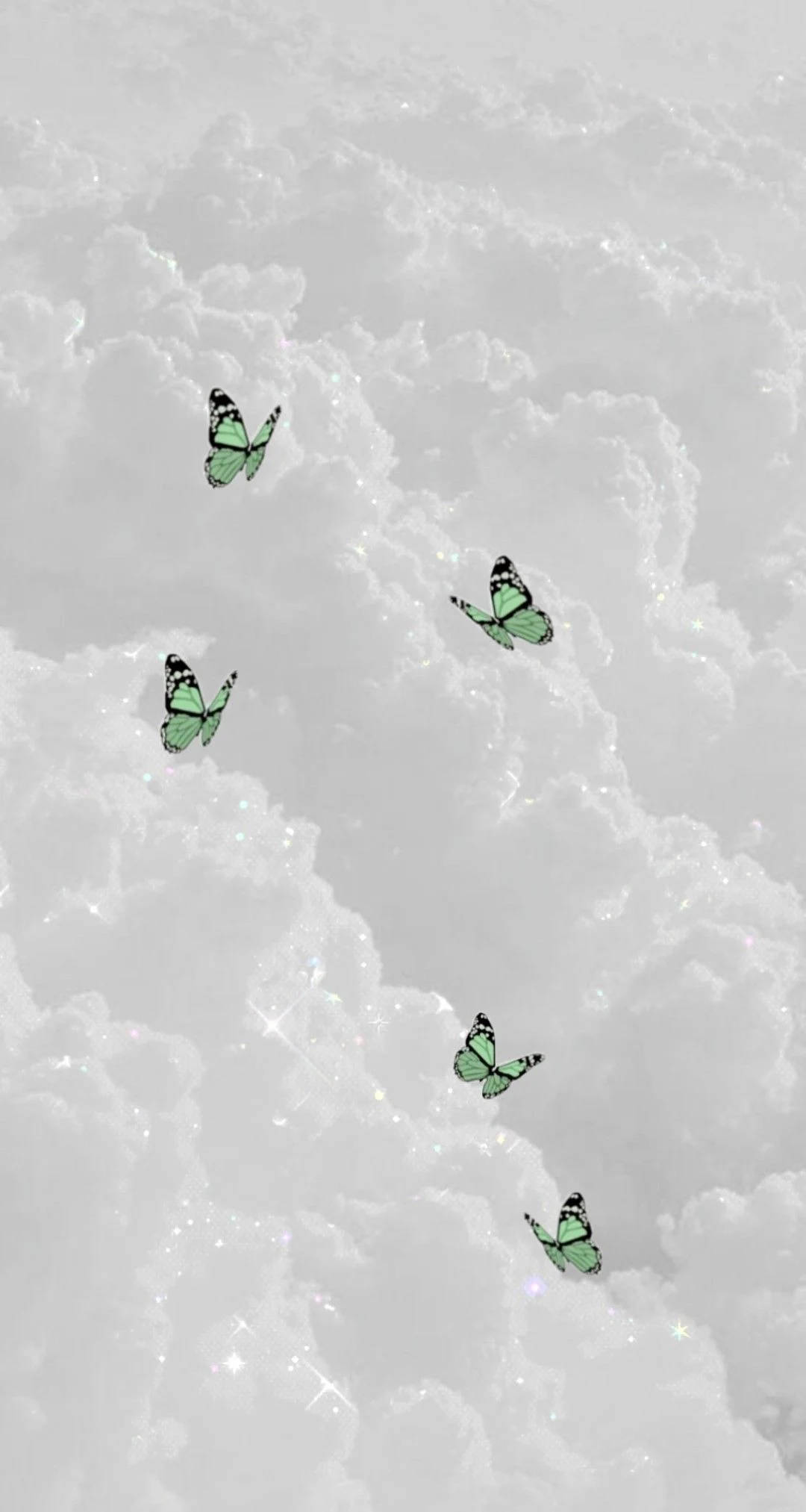Grønne sommerfugle og hvide skyer æstetisk Wallpapers