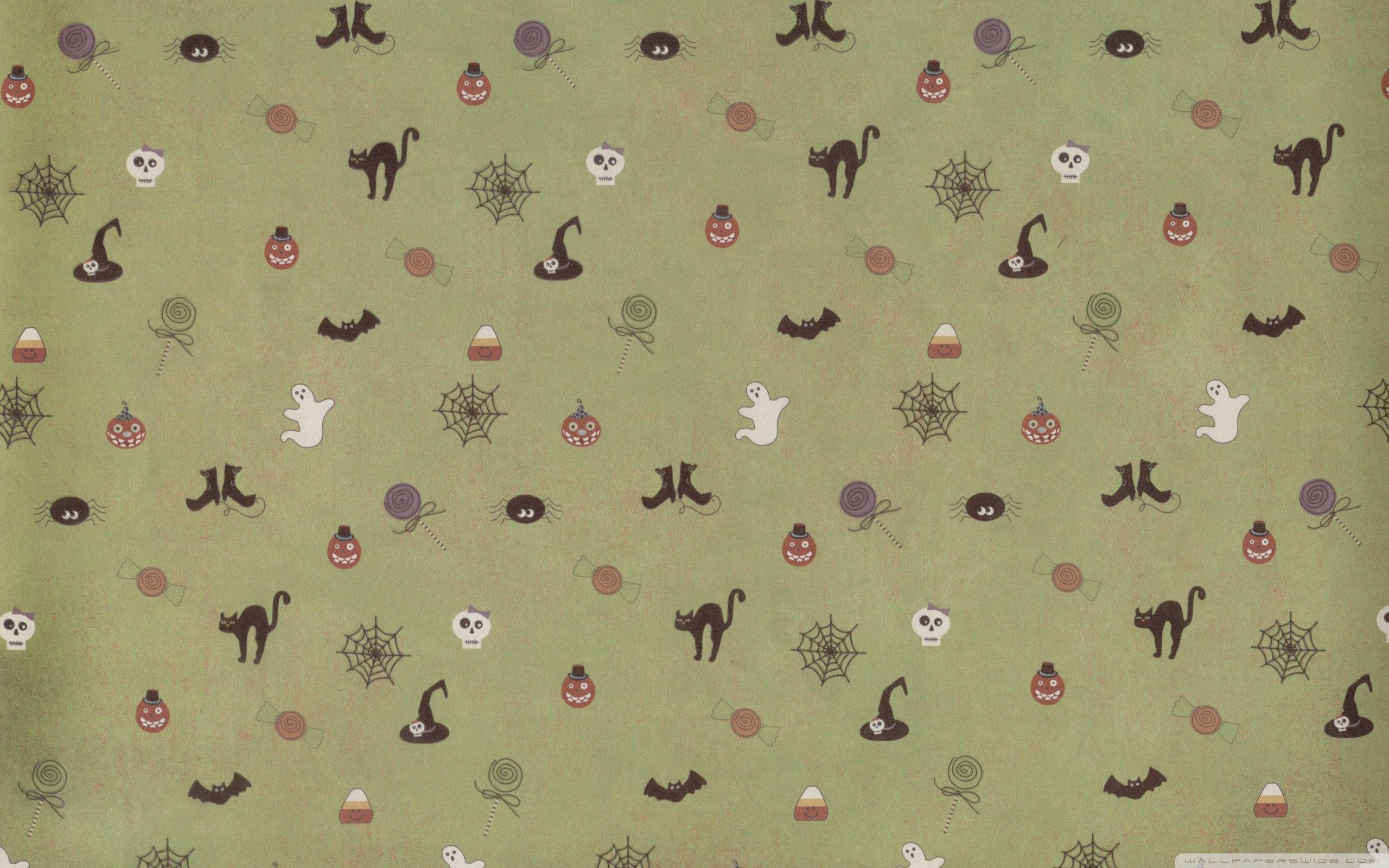 Grønt sødt æstetisk Halloween-mønster Wallpapers
