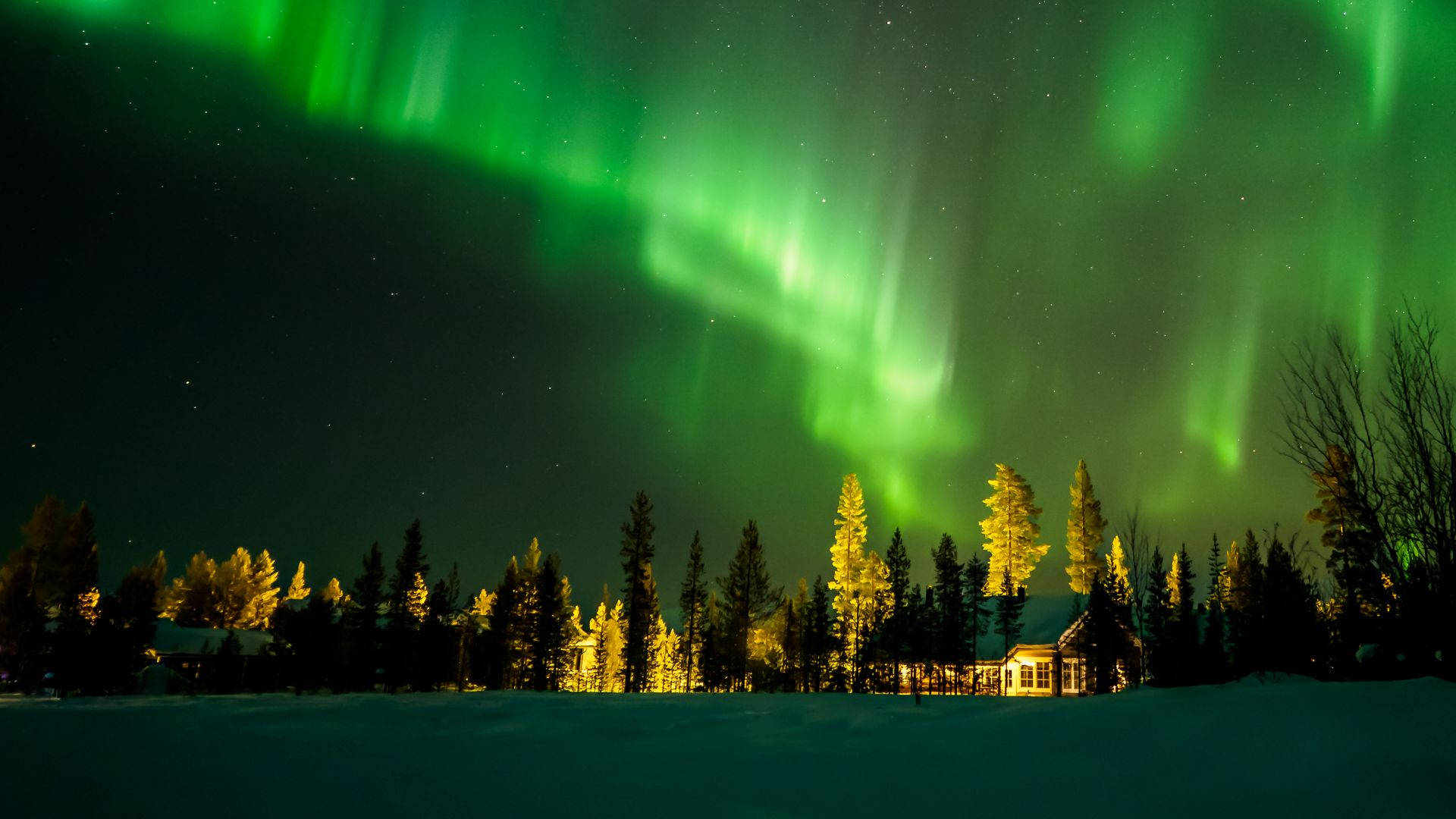 Grøn himmel med lysende lys Wallpapers