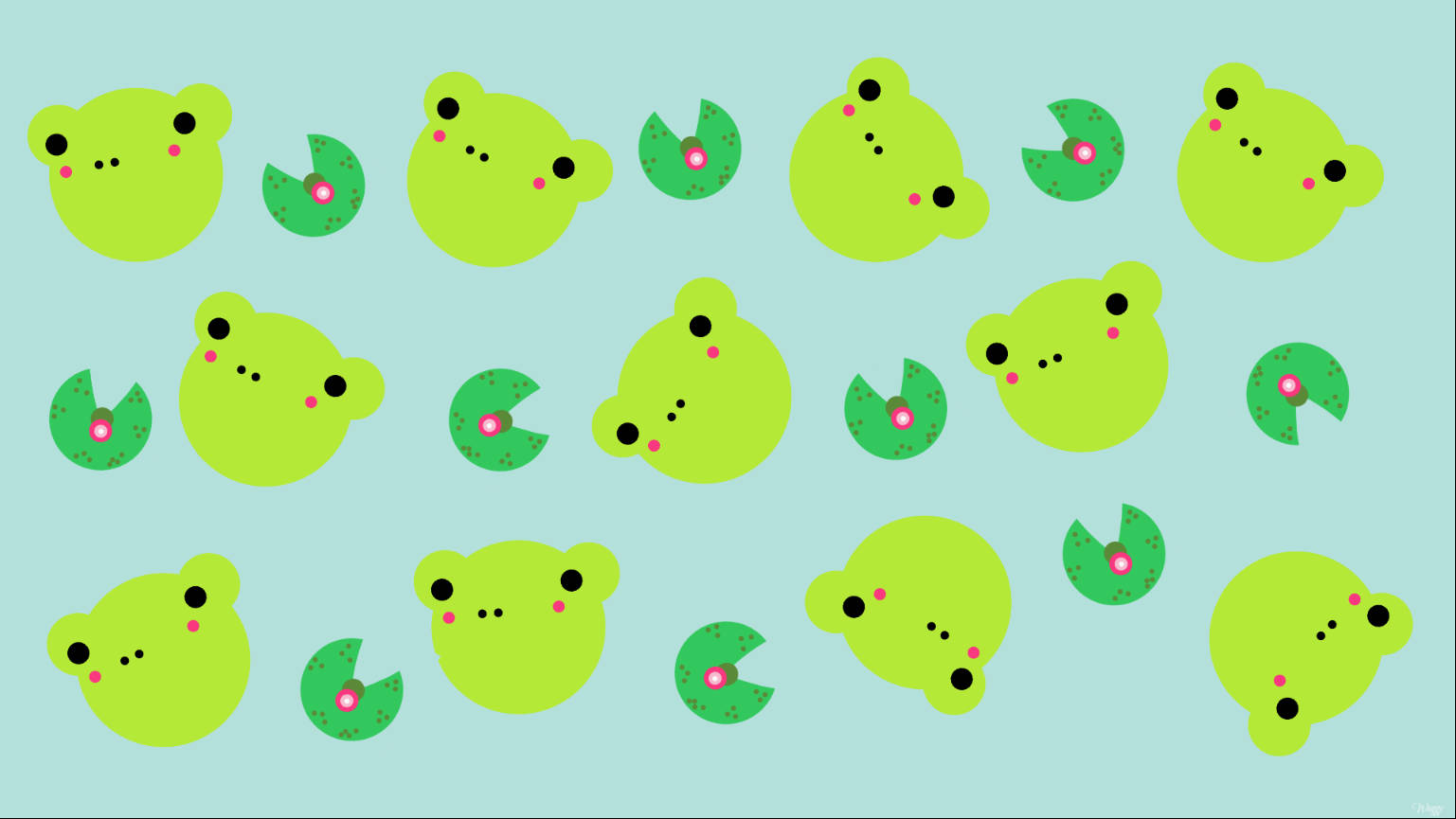 Grøn og gul kawaii frø mønster Wallpapers