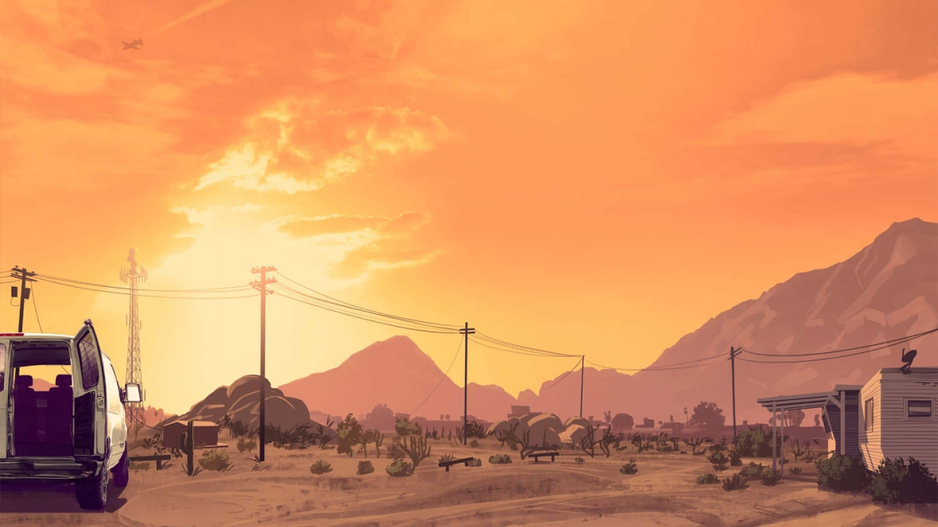 GTA Baggrund Orange Himle Over Bjergene Wallpapers