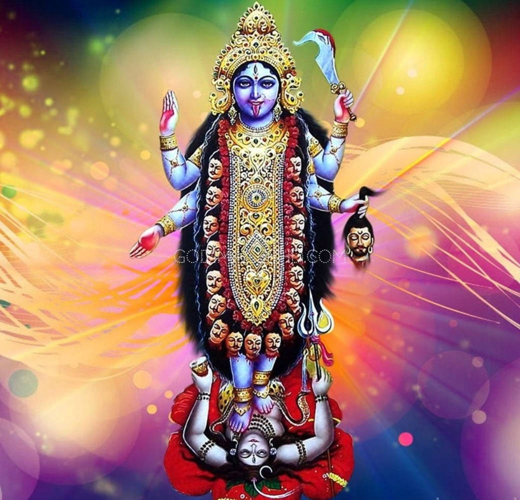 Guddommelig Maa Kali danser på Herren Shiva - En regnbueæstetik Wallpapers