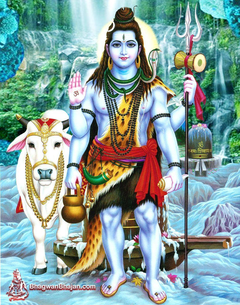 Guddommelig Shiv Shankar ved majestætiske vandfald HD Wallpaper Wallpapers