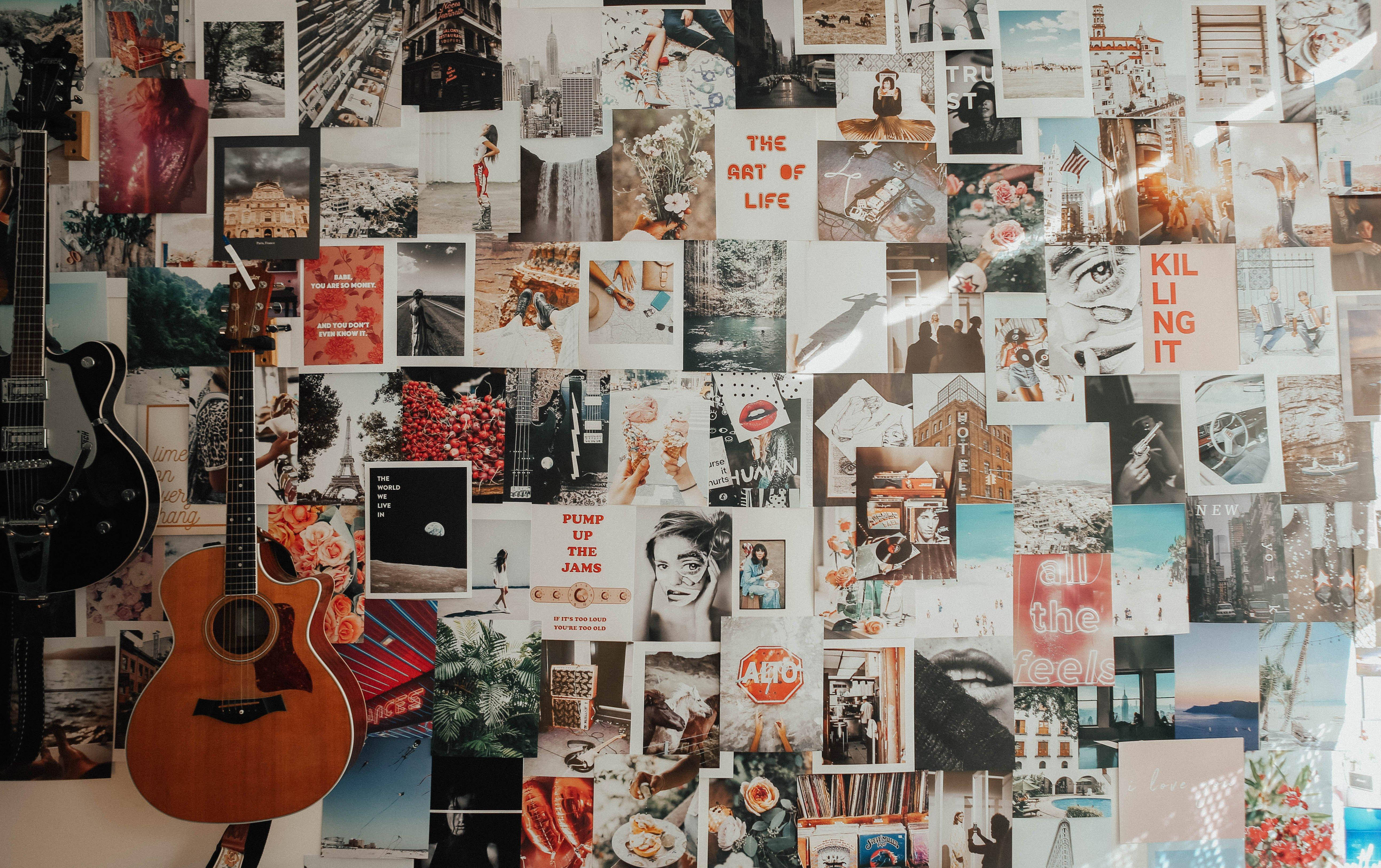 Guitar i væg æstetisk collage Wallpapers
