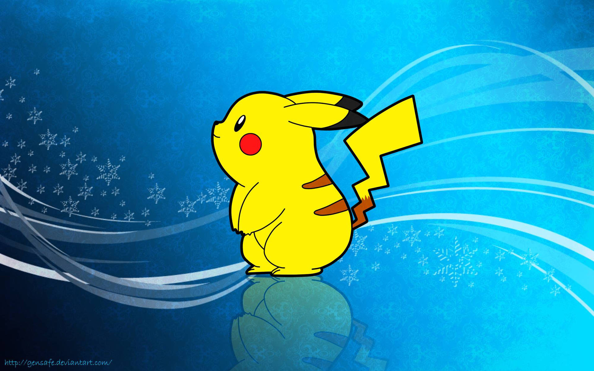 Baggrundsbillede af gul Pikachu, der ser buttet ud og vender sidelæns. — Pikachu Wallpapers