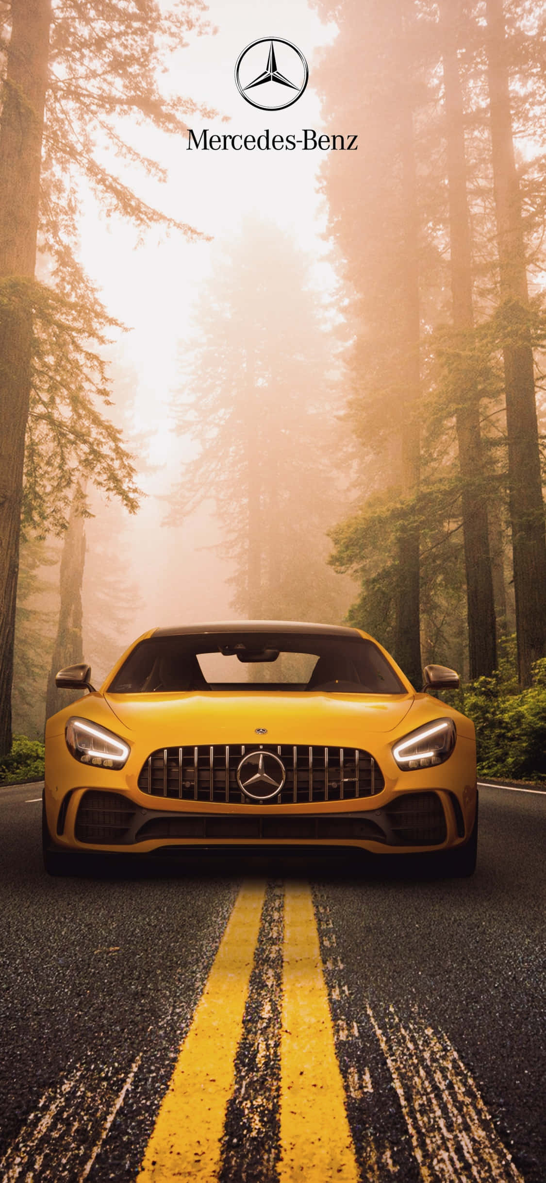 Gul iPhone Xs Mercedes Amg baggrund i skov Wallpapers