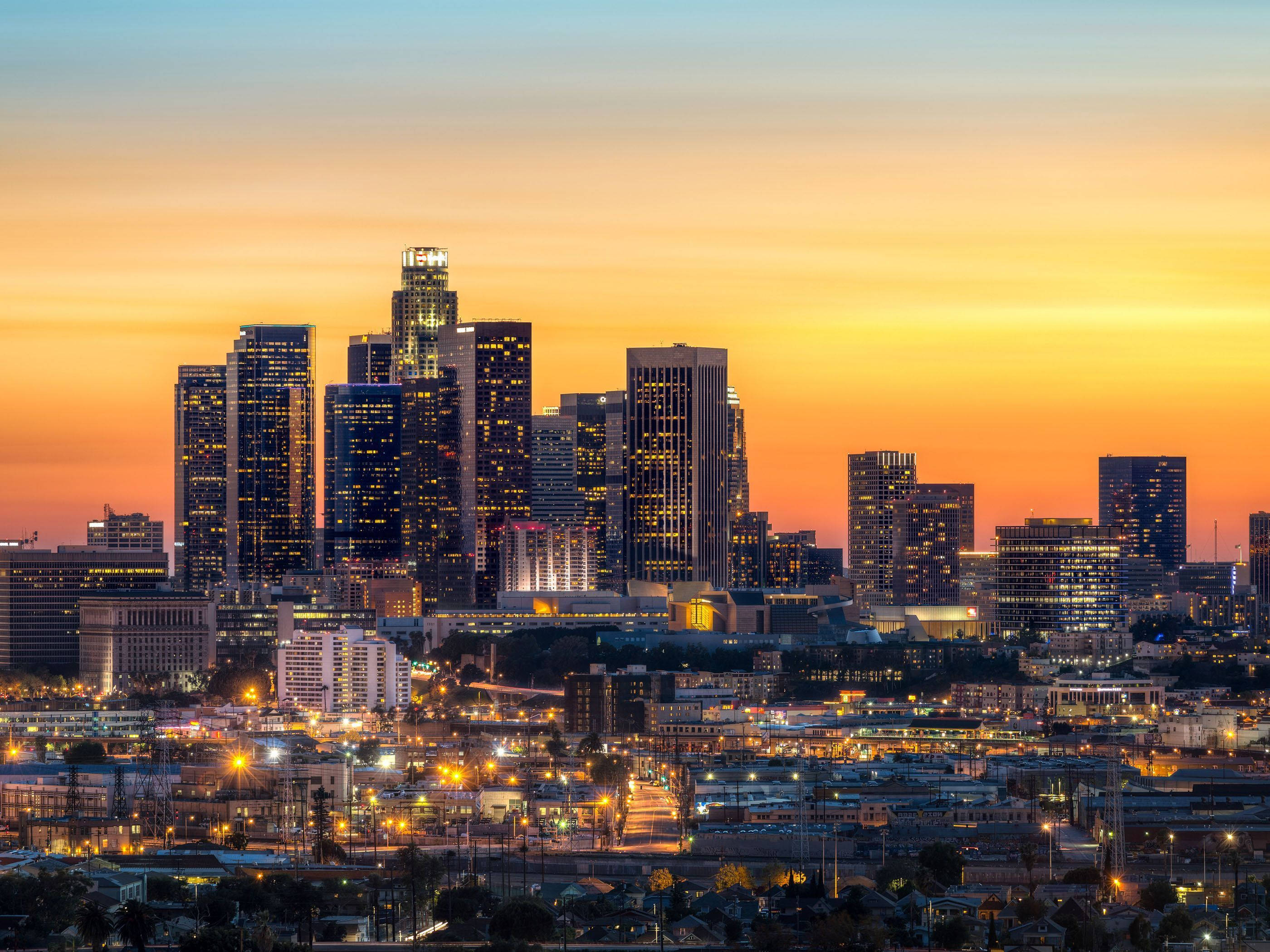 Gul Orange solnedgang over Los Angeles Wallpapers