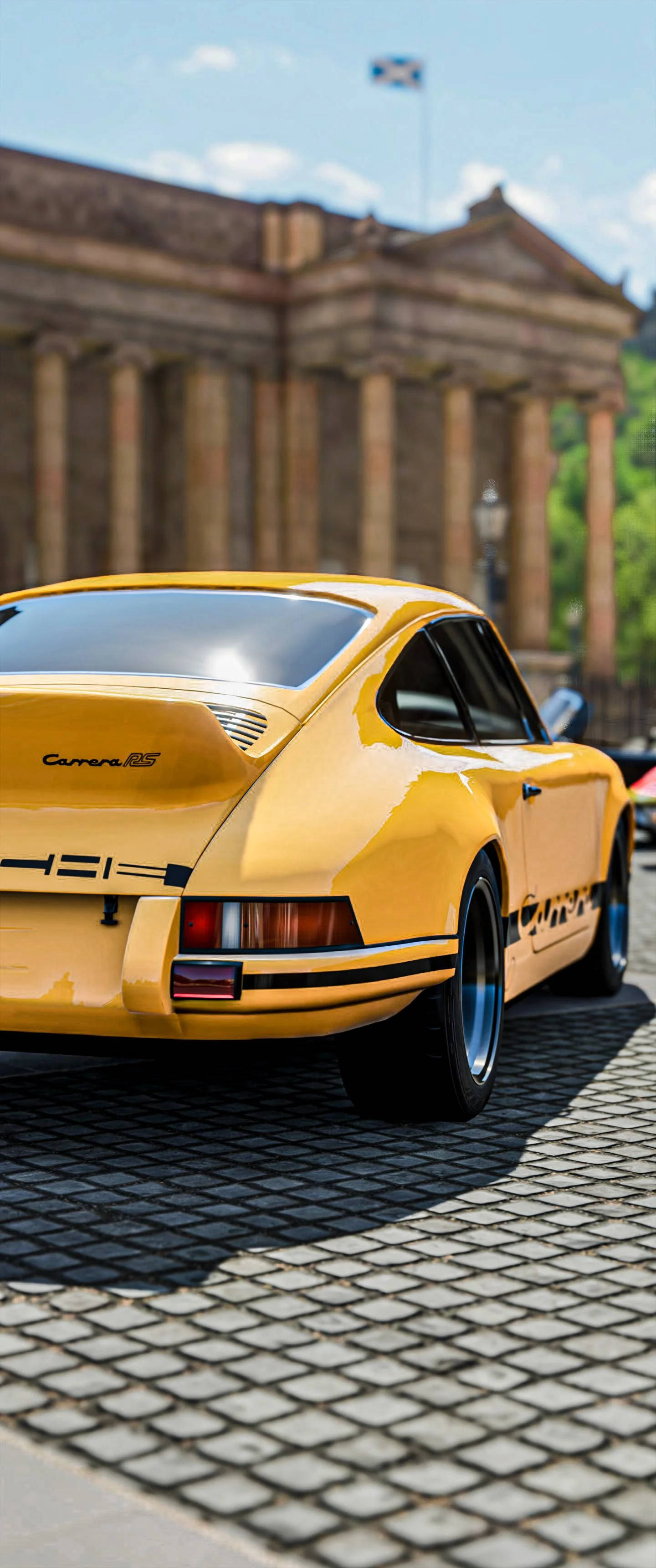 Gul Porsche 911 Parkcret Udenfor Wallpapers