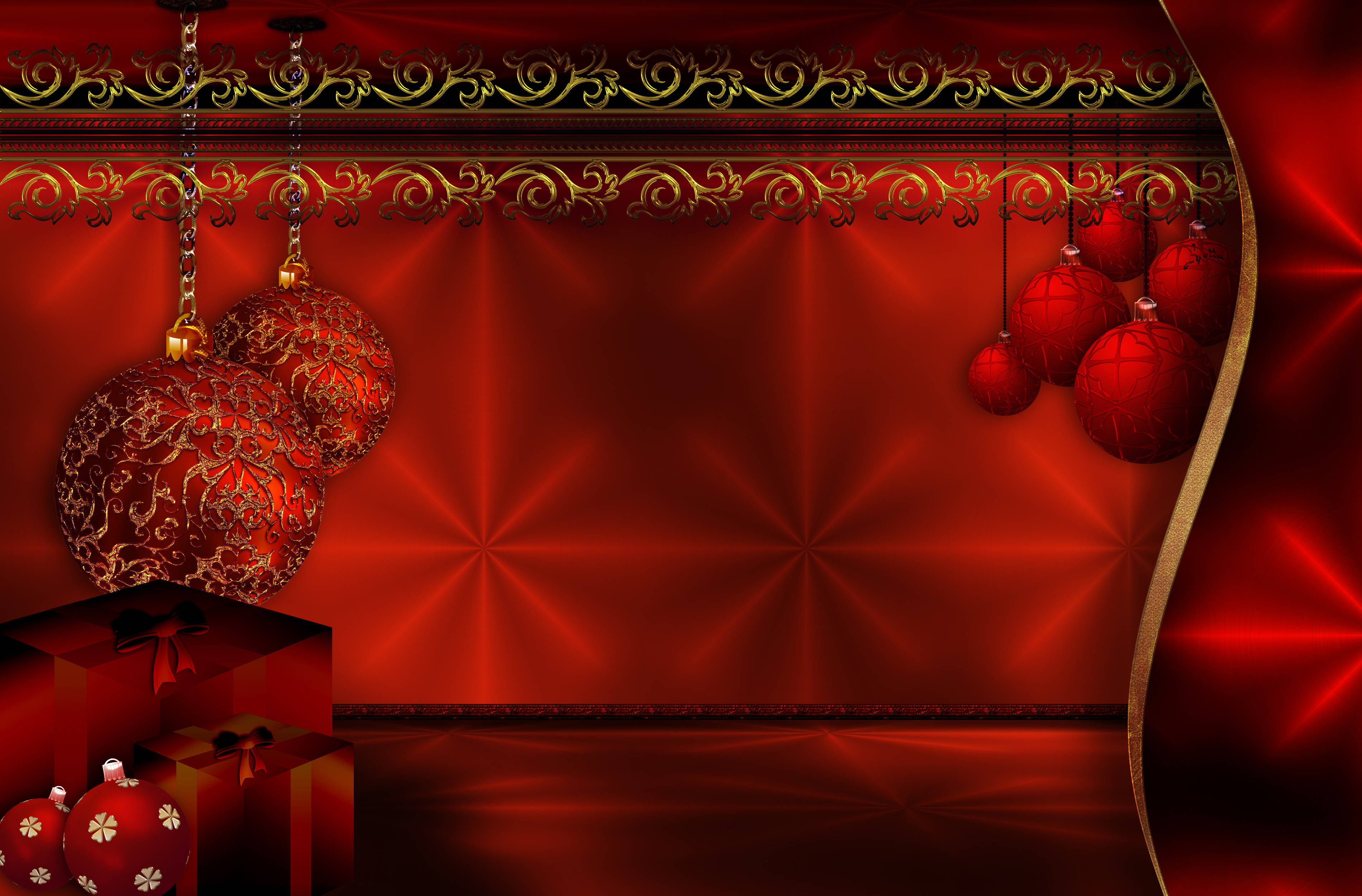 Guld og rød julebaggrund Wallpapers