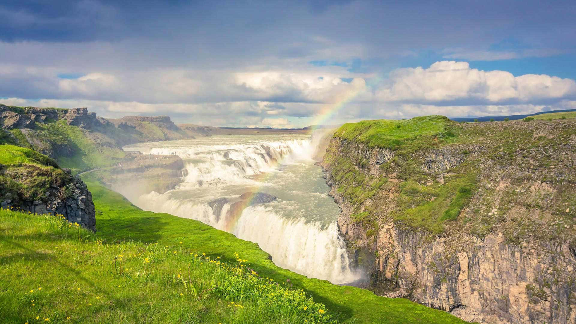 Gullfoss-vandfald i Sydvestisland vidvinkelbillede Wallpapers