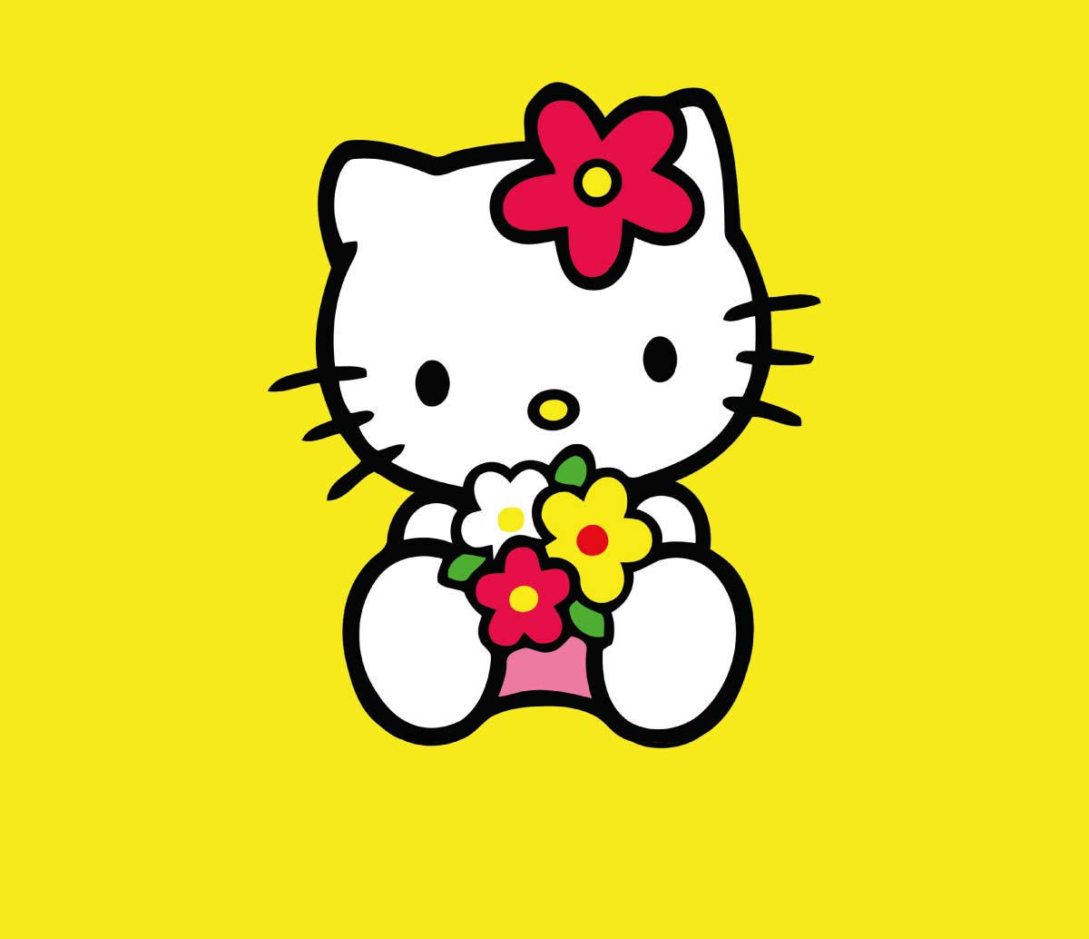 Gult Hello Kitty PFP med blomster Wallpapers