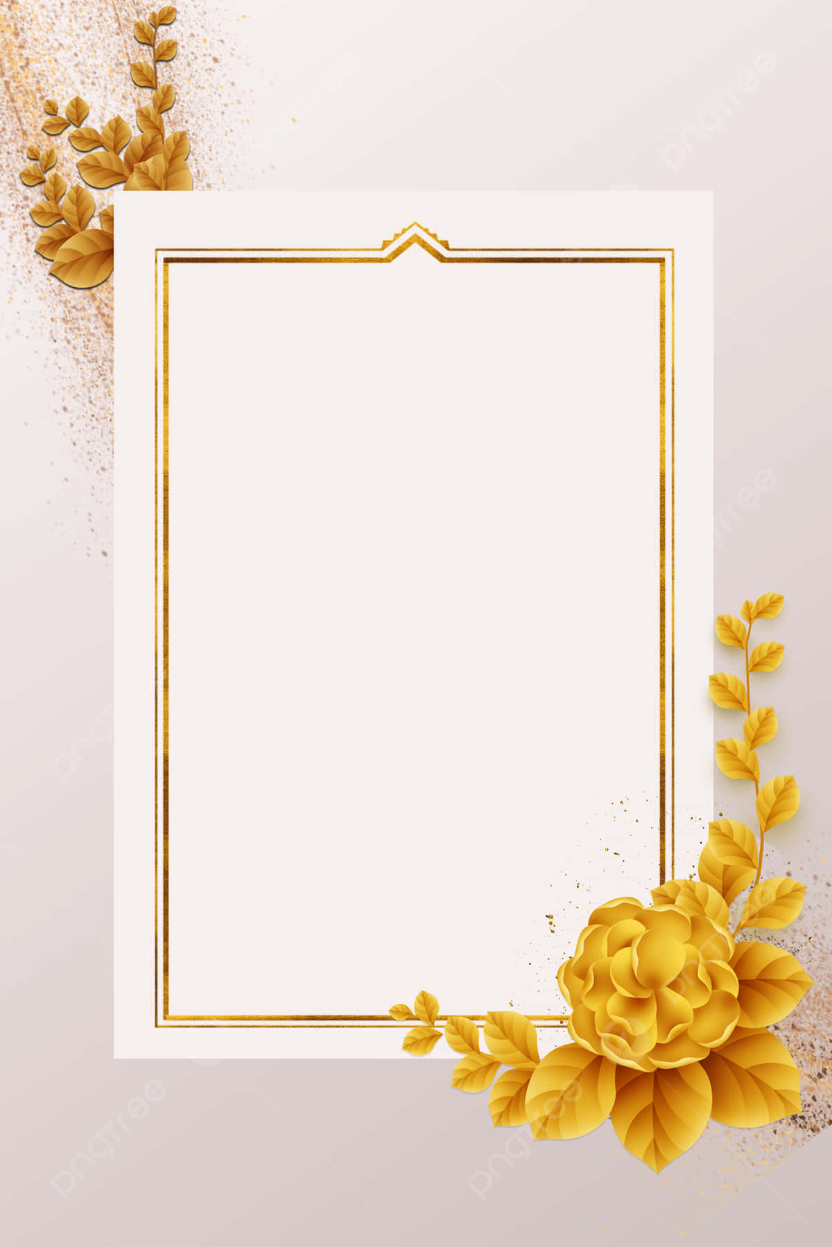 Gylden Ramme og Blomster Bryllupskort Baggrund Wallpapers