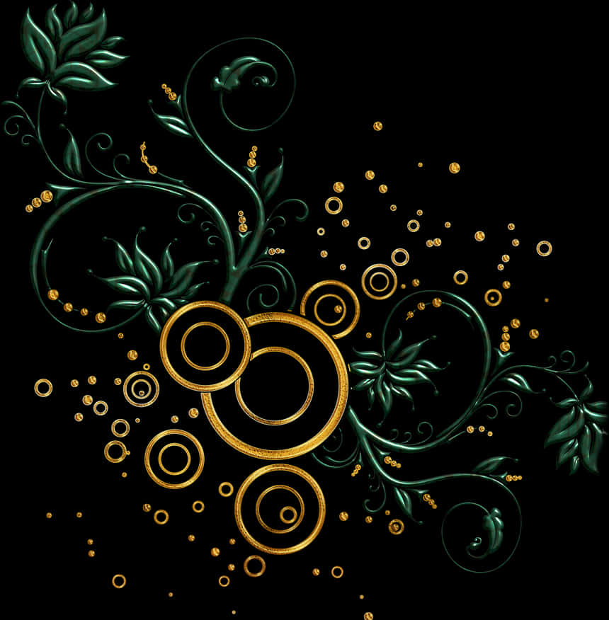 Gyldent blomsterdesign på sort baggrund Wallpapers