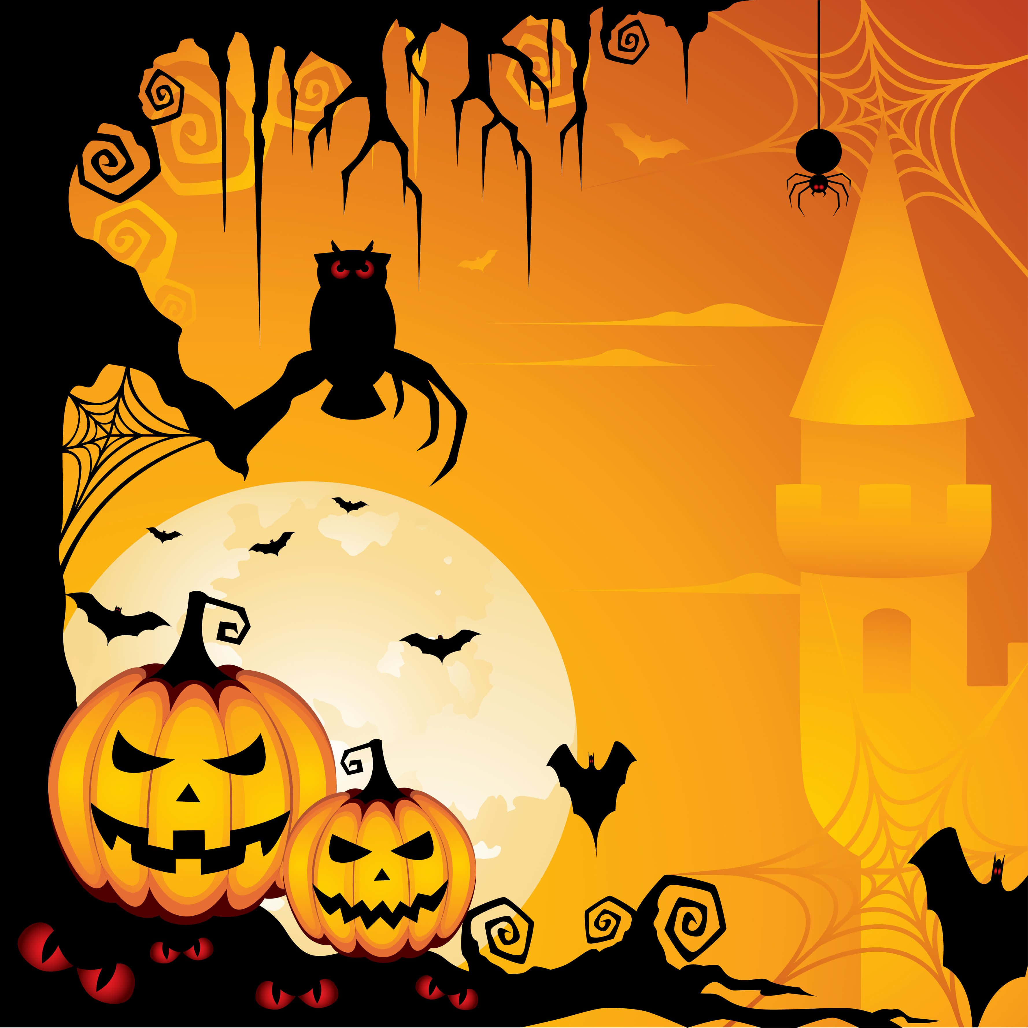 halloween baggrund med græskar og et slot Wallpapers