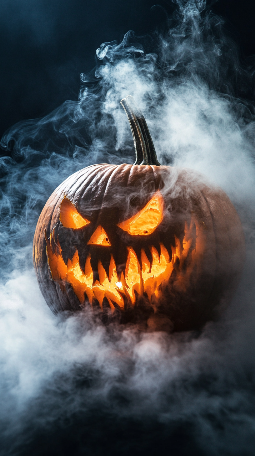 Halloween produktbaggrund græskar 3D efterår platform røg scene Wallpapers