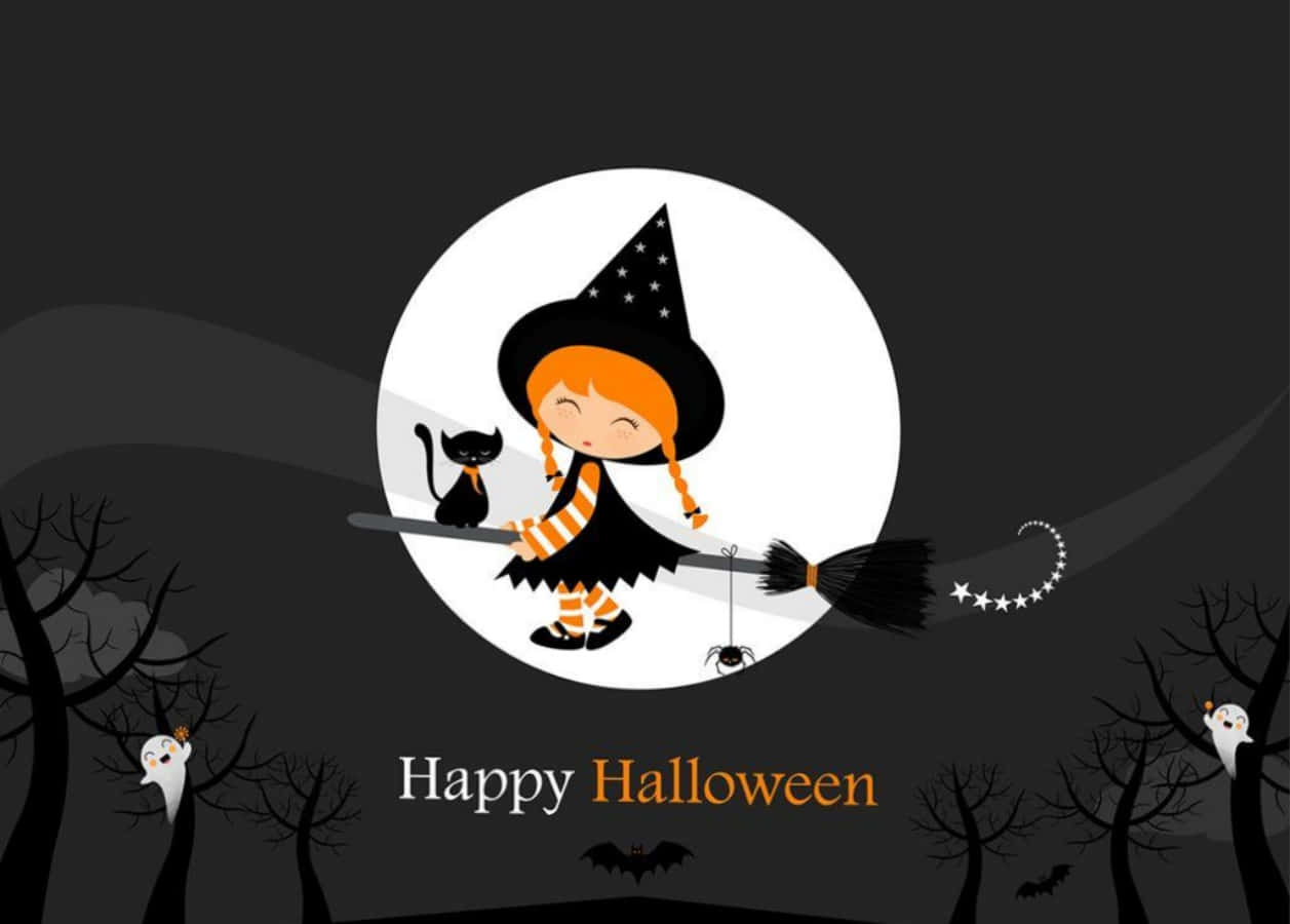Halloween tegneserieheks med sort kat billede Wallpapers