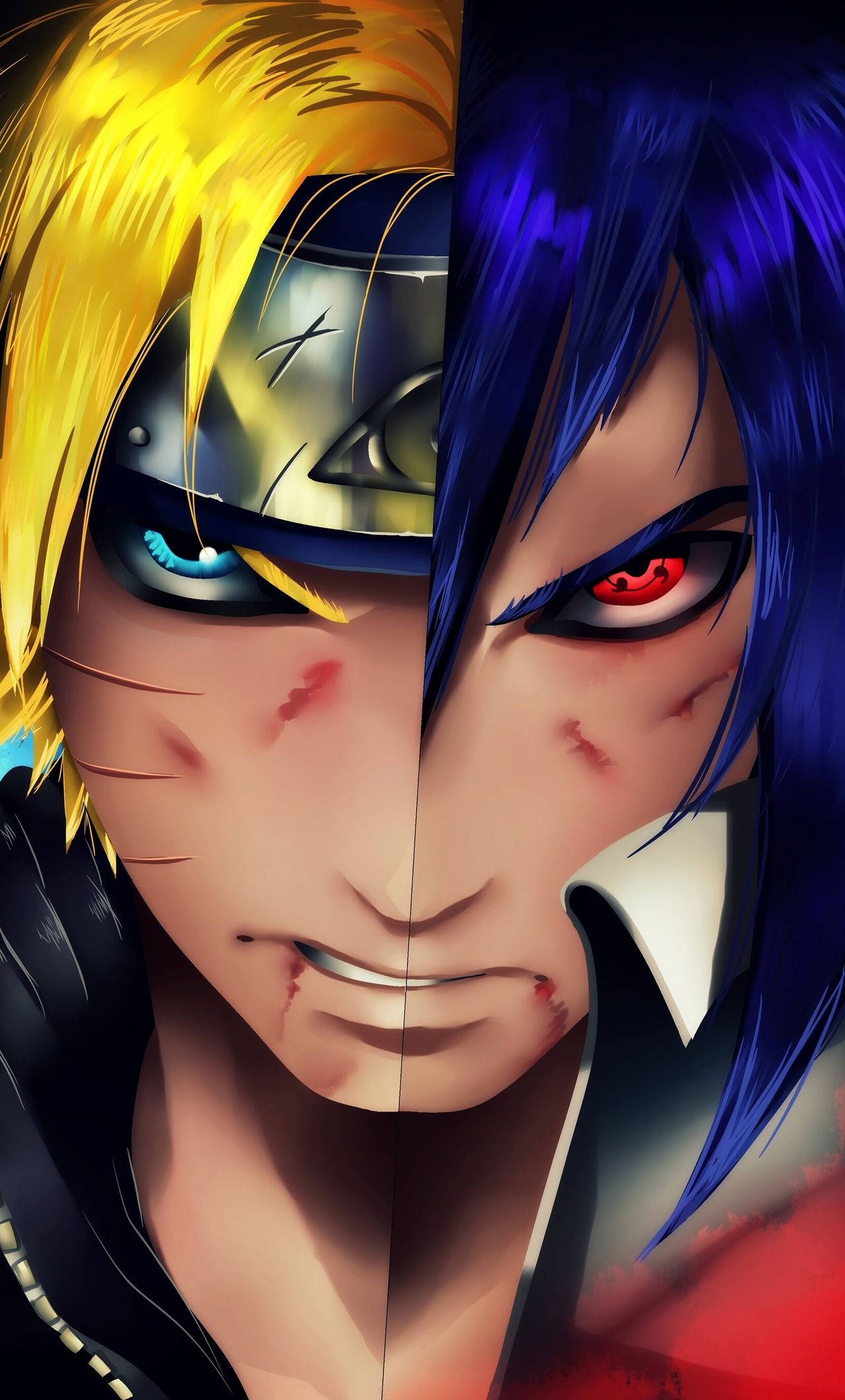 Halvt ansigt Sasuke Naruto iPhone digitalt maleri Wallpapers