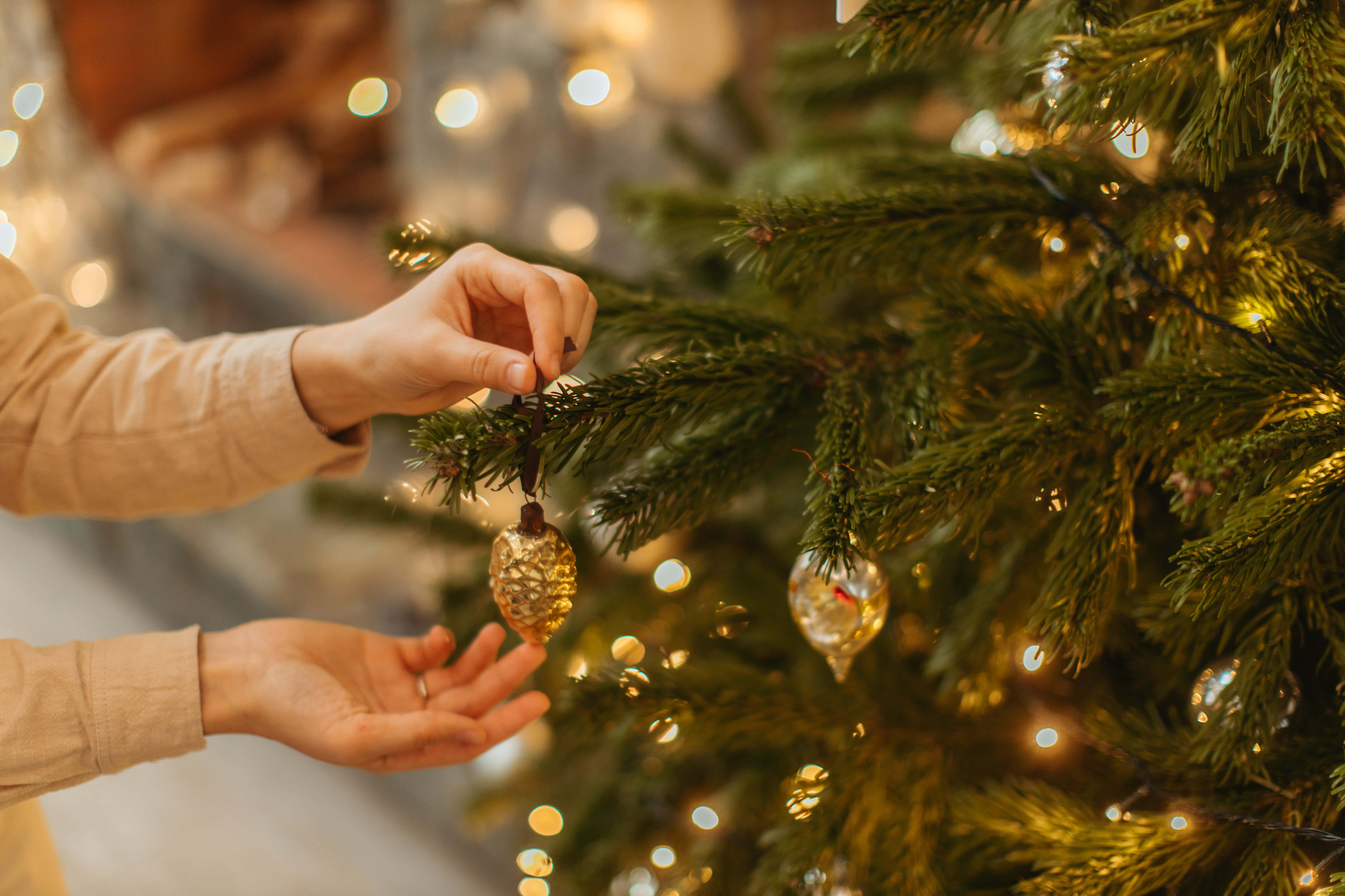 Hånd der sætter julepynt op fotobaggrund Wallpapers