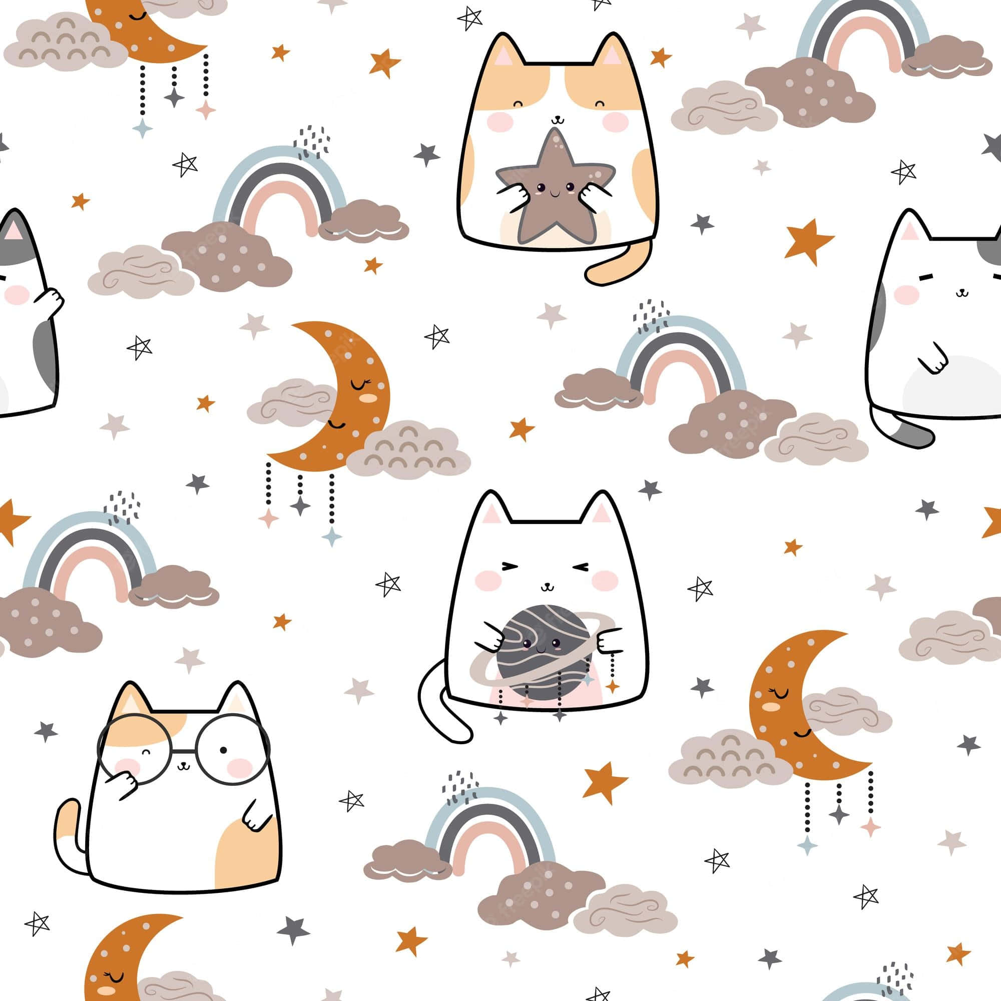 Håndtegnet nuttet katte mønster Wallpapers