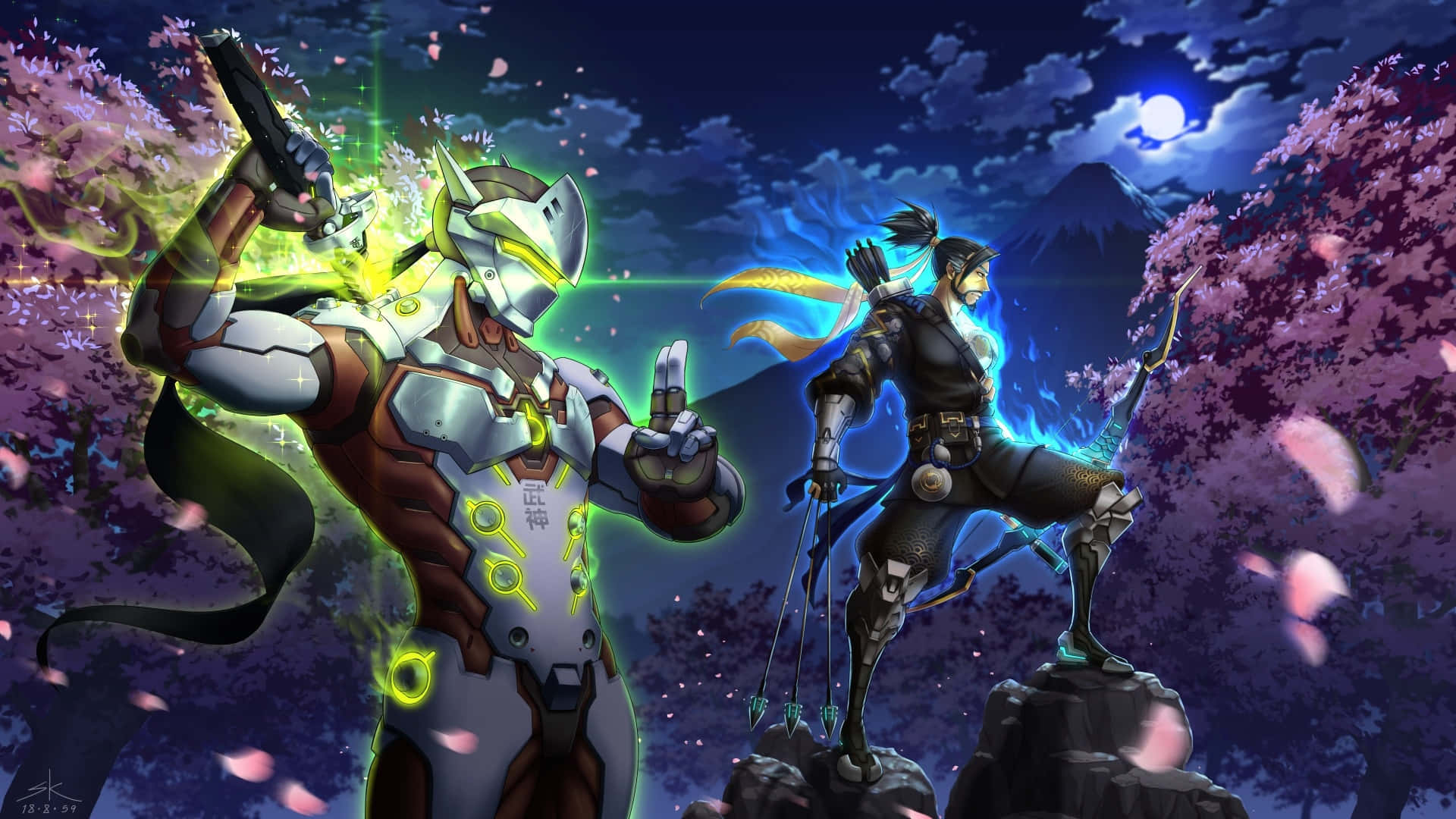 Hanzo og Genji karakterer 1920x1080 Overwatch natbaggrund Wallpapers