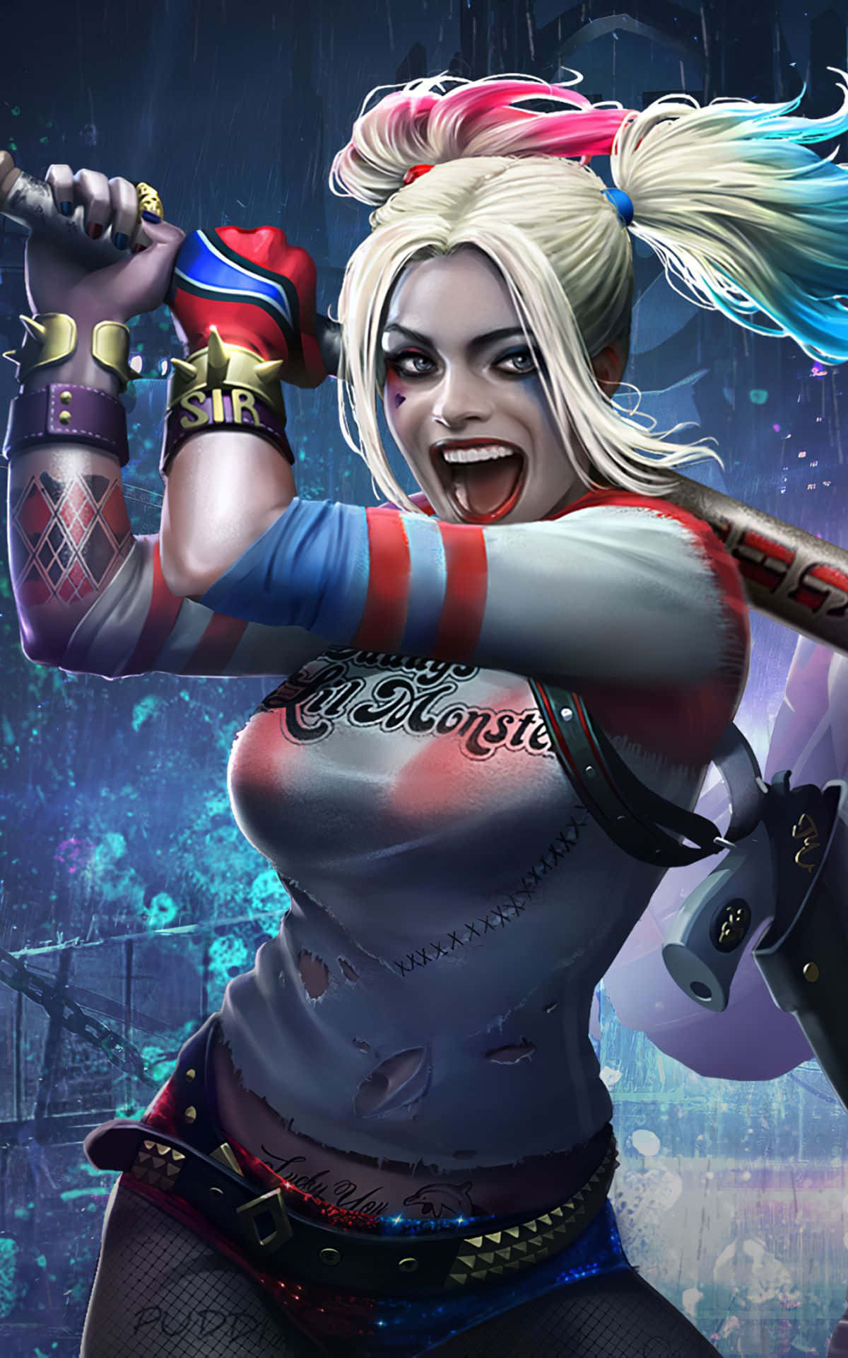 Harleen Quinzel i sit ikoniske look fra computerspillet "Arkham City" Wallpapers