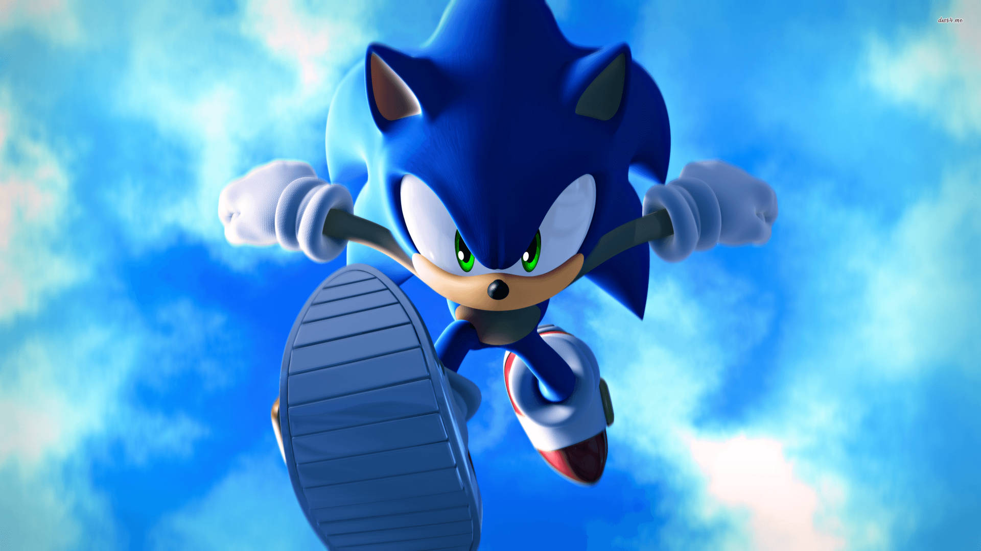 Wallpaper af vild Sonic på farten under den blå himmel. — Sonic Wallpapers