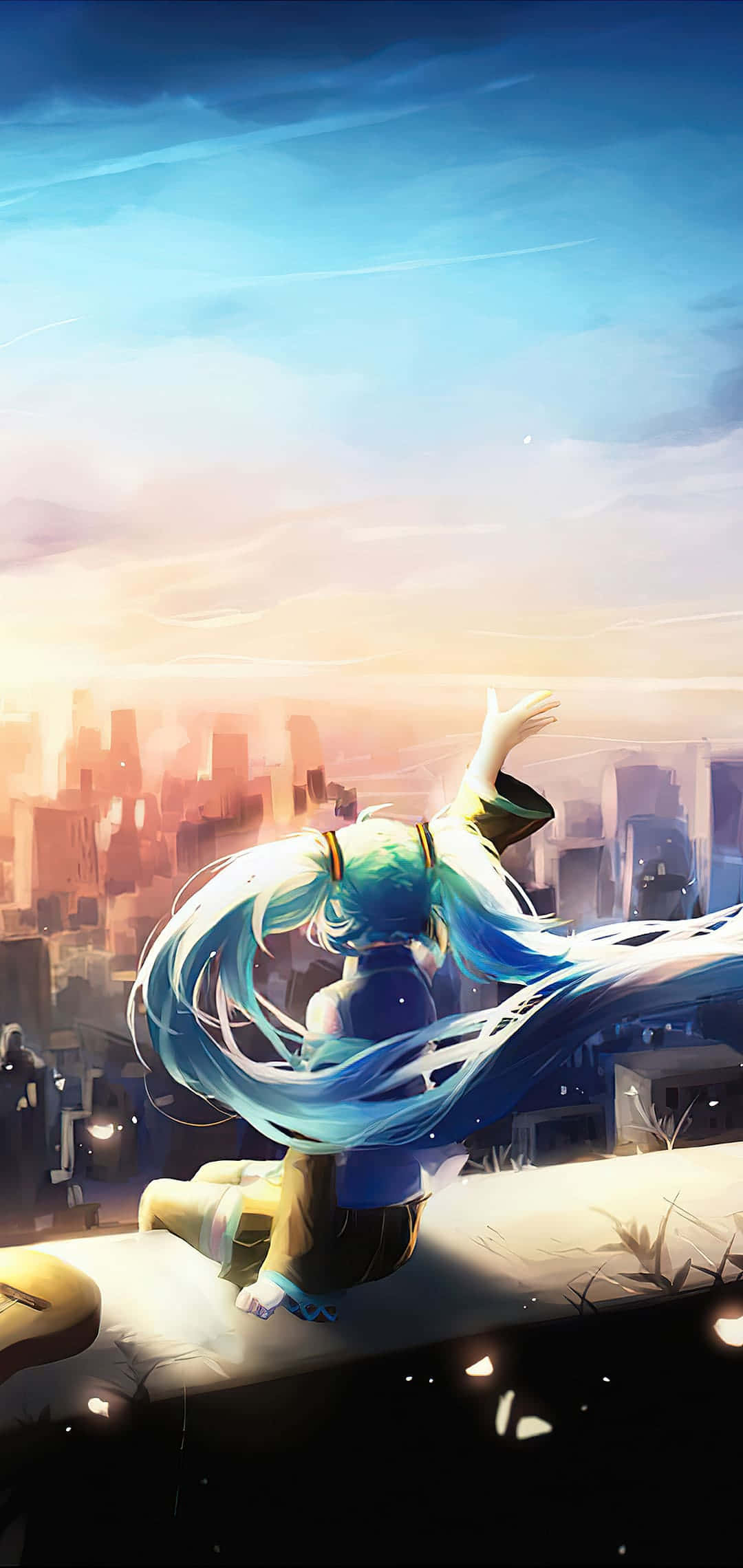 Hatsune Miku tagudsigt over byen telefon Wallpapers