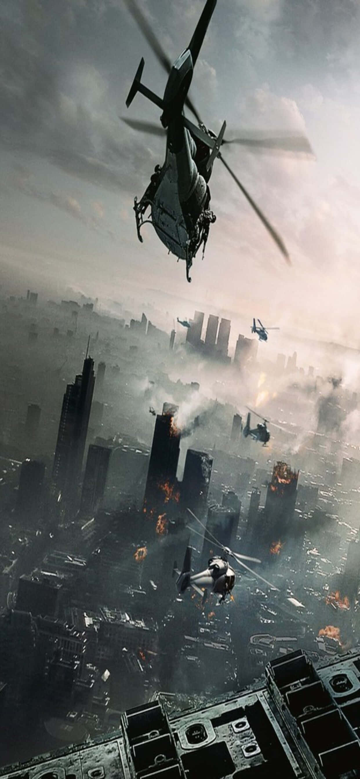 Helikopter Over Byen iPhone XS Max World War Z Baggrund Wallpapers