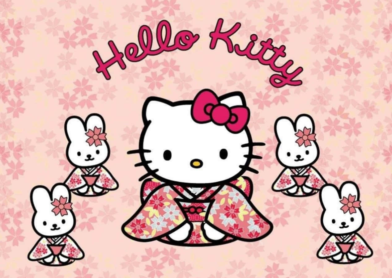 Hello Kitty Laptop med Kimono-kaniner Wallpapers