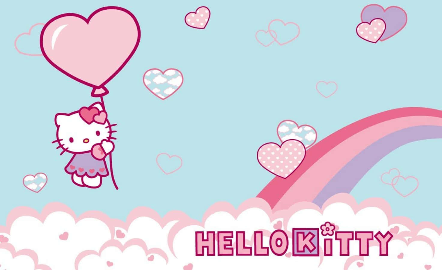 Hello Kitty Laptop Regnbue Og Skyer Wallpapers