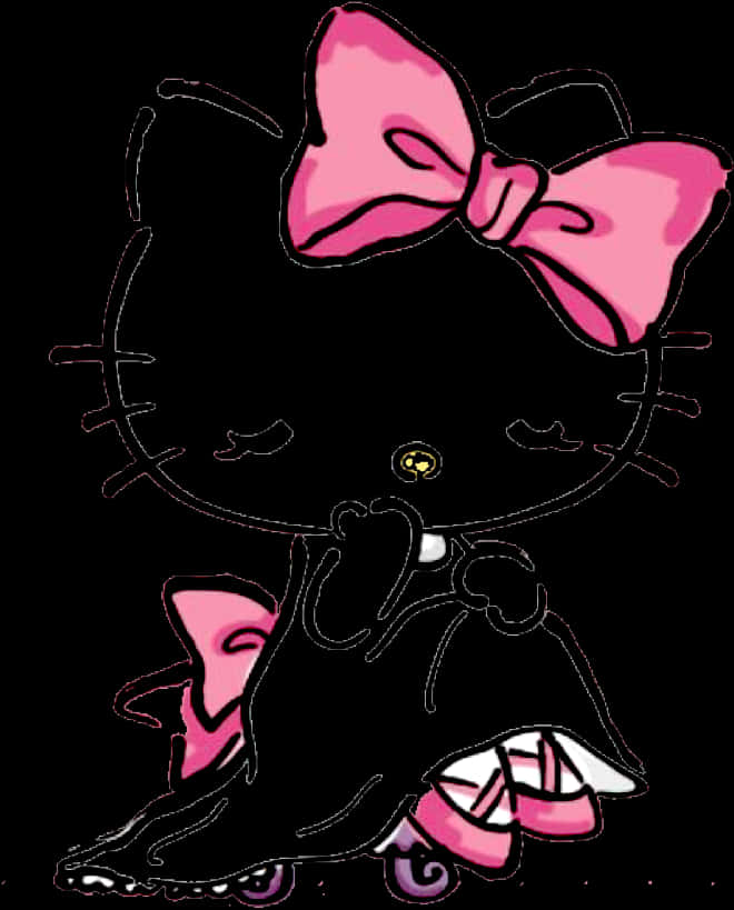 Hello Kitty sort silhuet med lyserød sløjfe Wallpapers