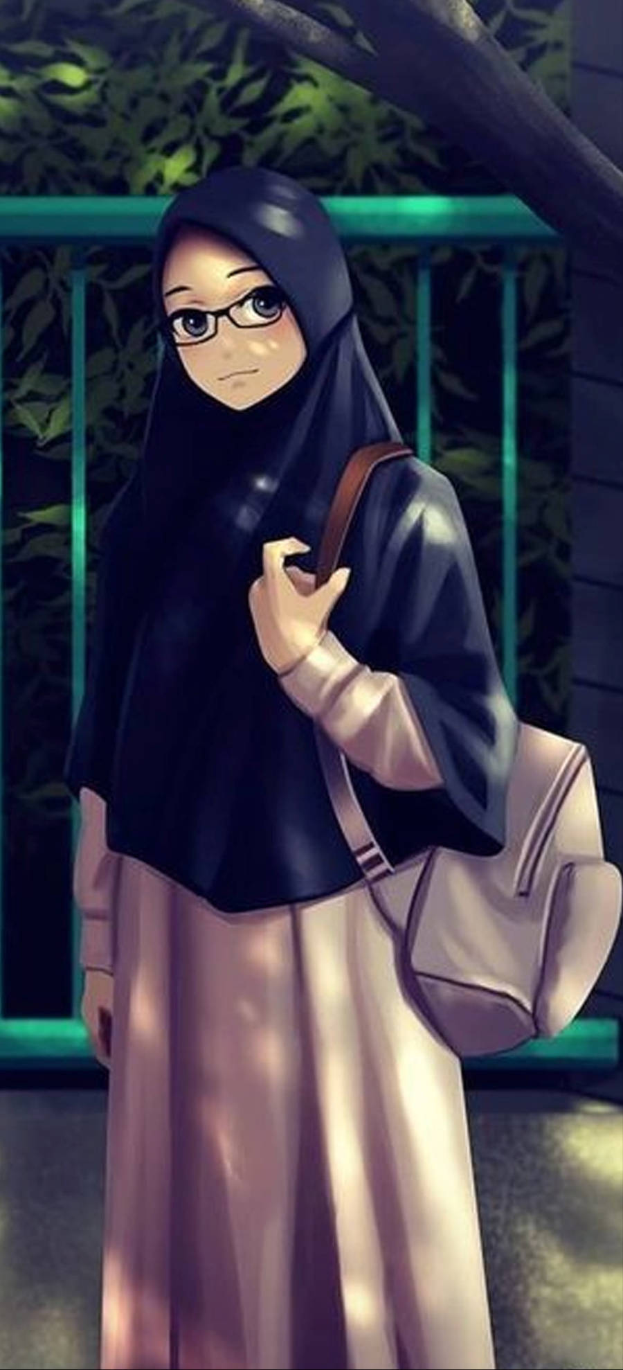 Hijab tegneseriepige med rygsæk Wallpapers