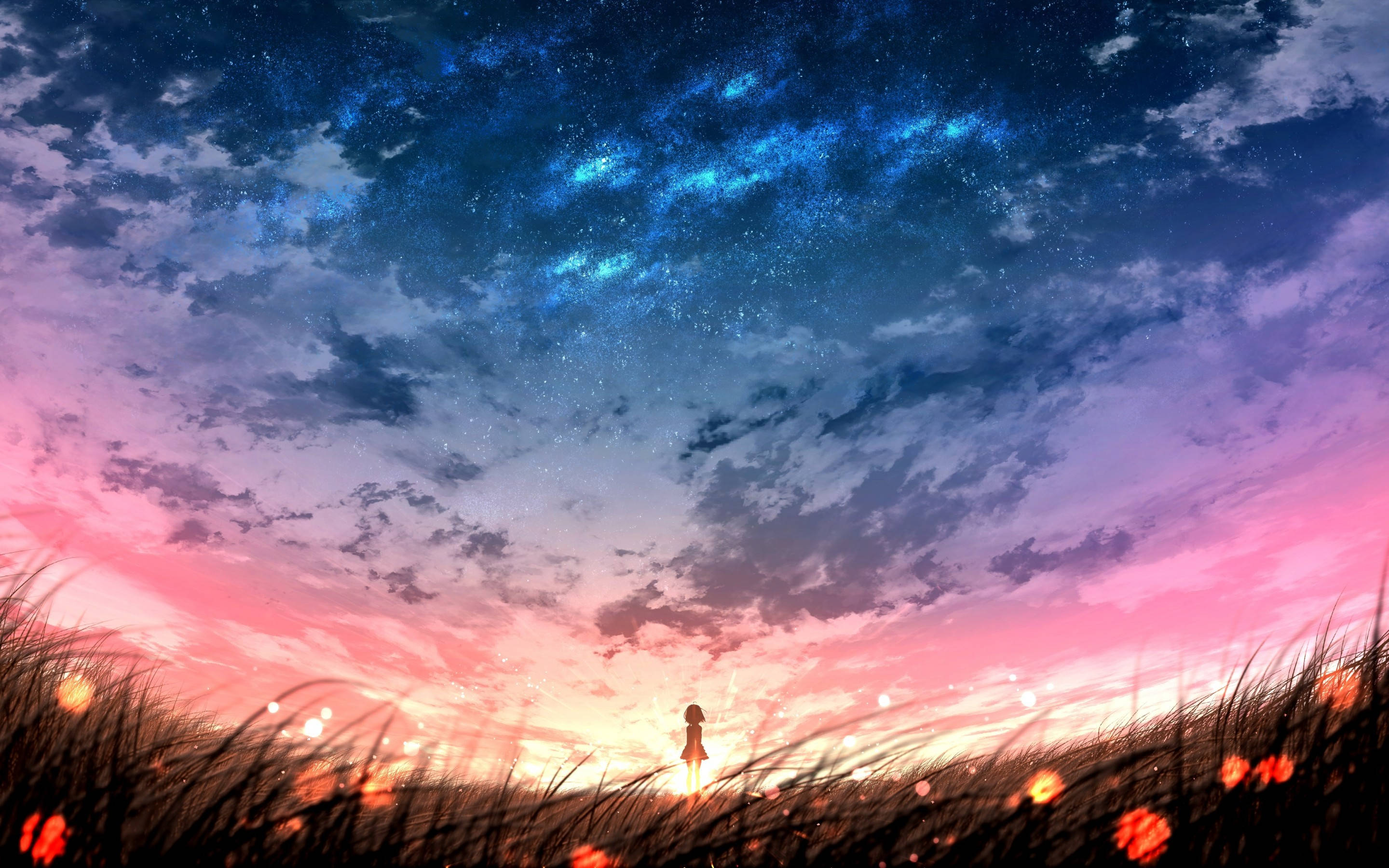 Himlen ved solnedgang med galakse Wallpapers