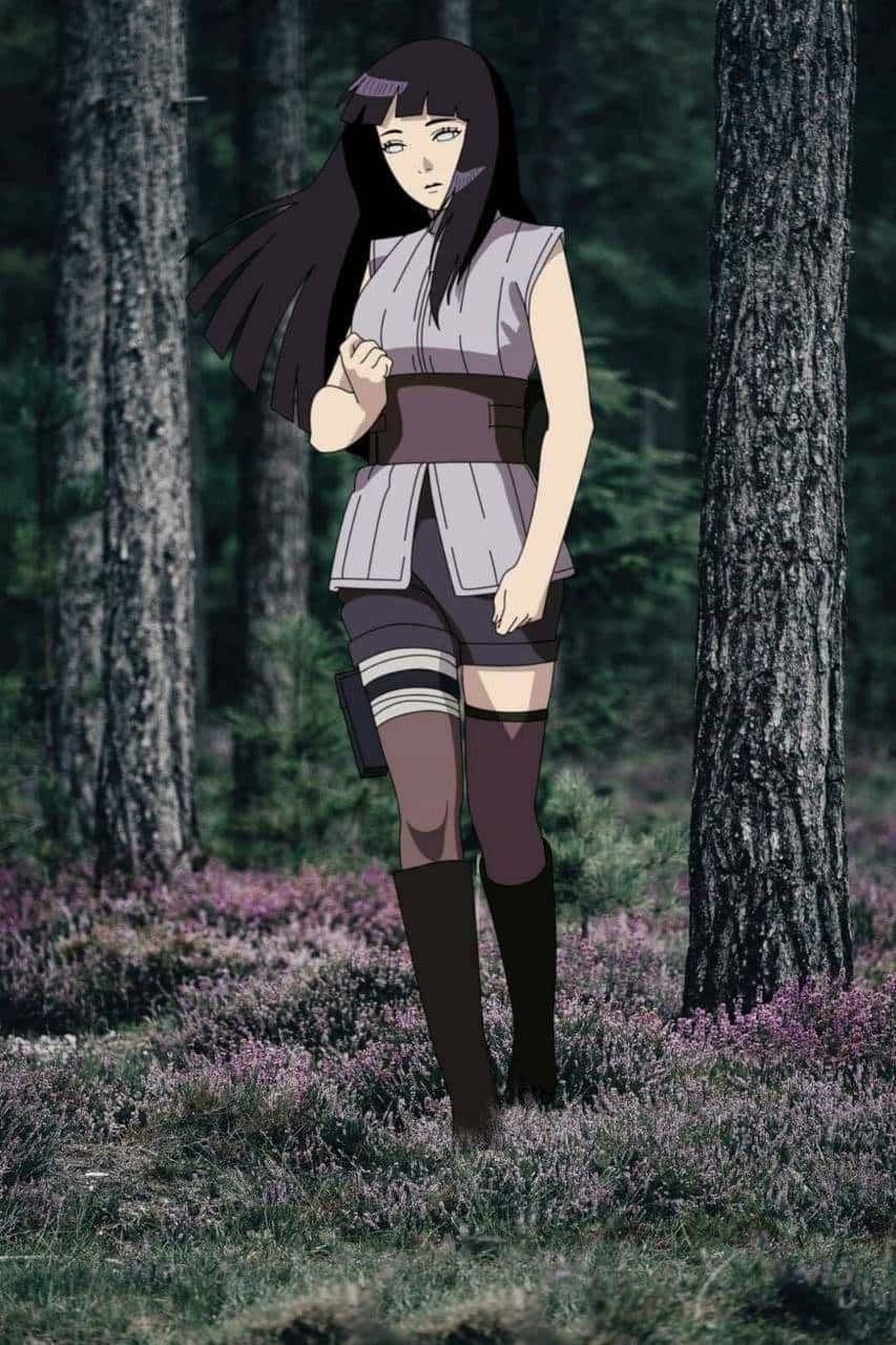 Hinata Uzumaki alene i skoven Wallpapers