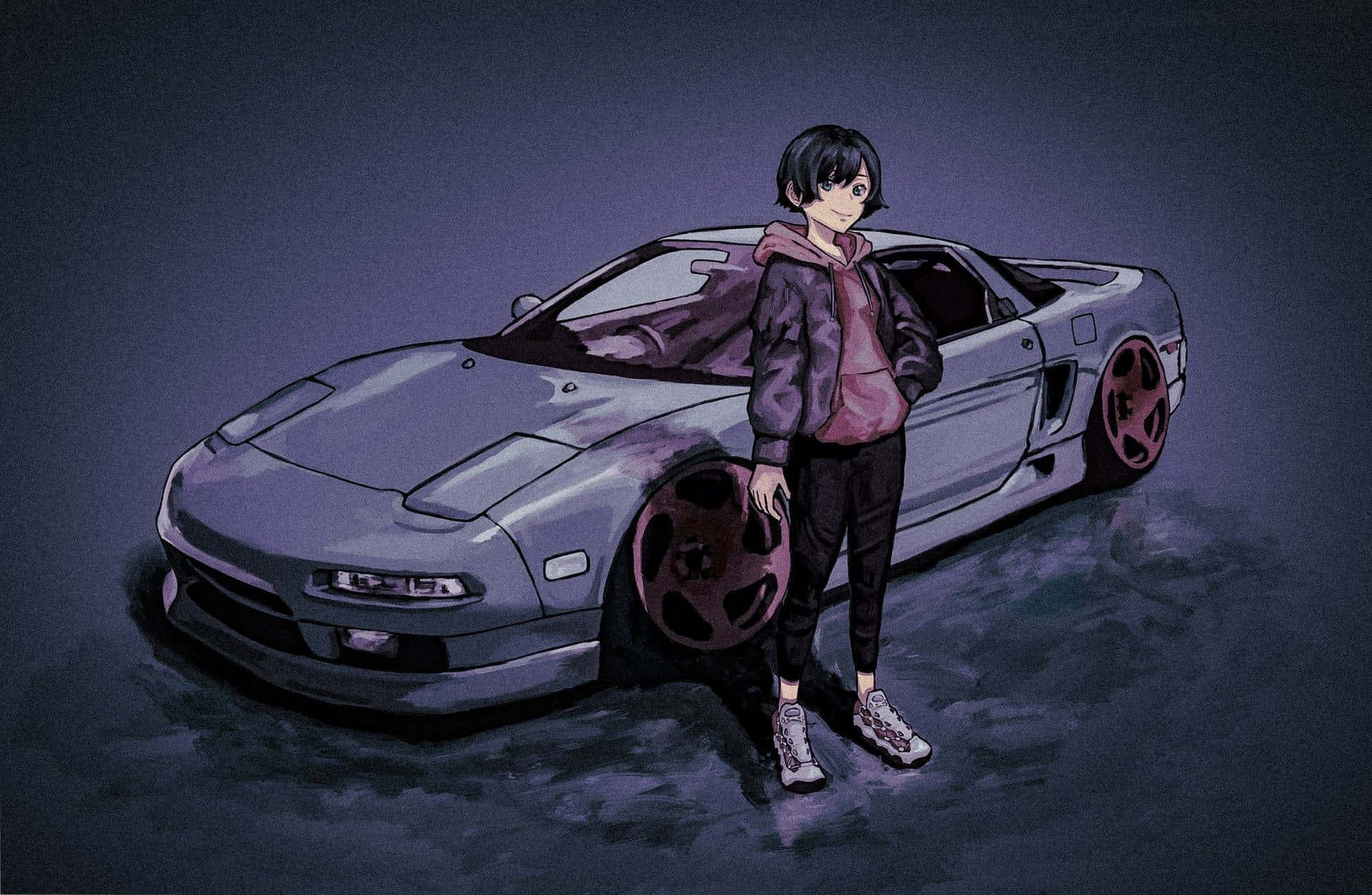 Højhastigheds-eventyr med anime-bil Wallpapers