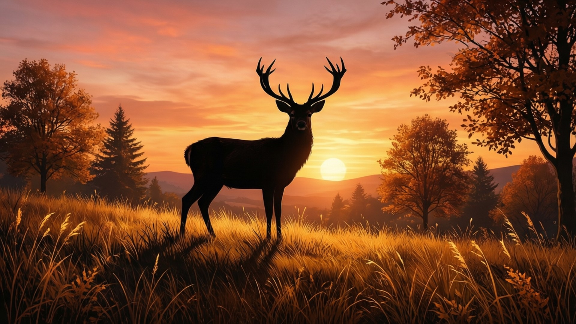 Hjortesilhuet ved solnedgang Wallpapers